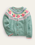 Fun Fair Isle Cardigan-Green Smoke Flowers