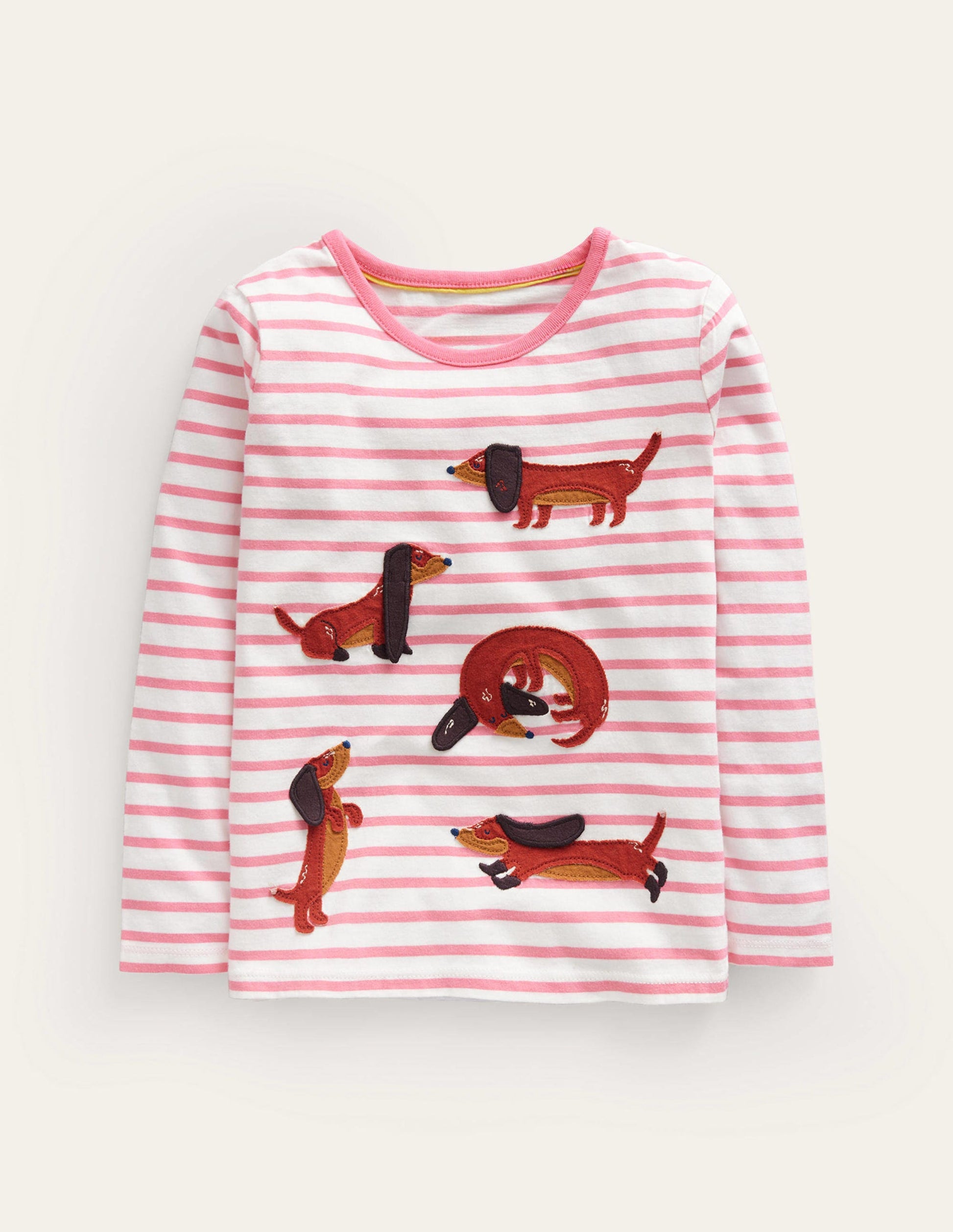 Puff Sleeve Appliqué T-shirt-Pink/Ivory Dogs-1