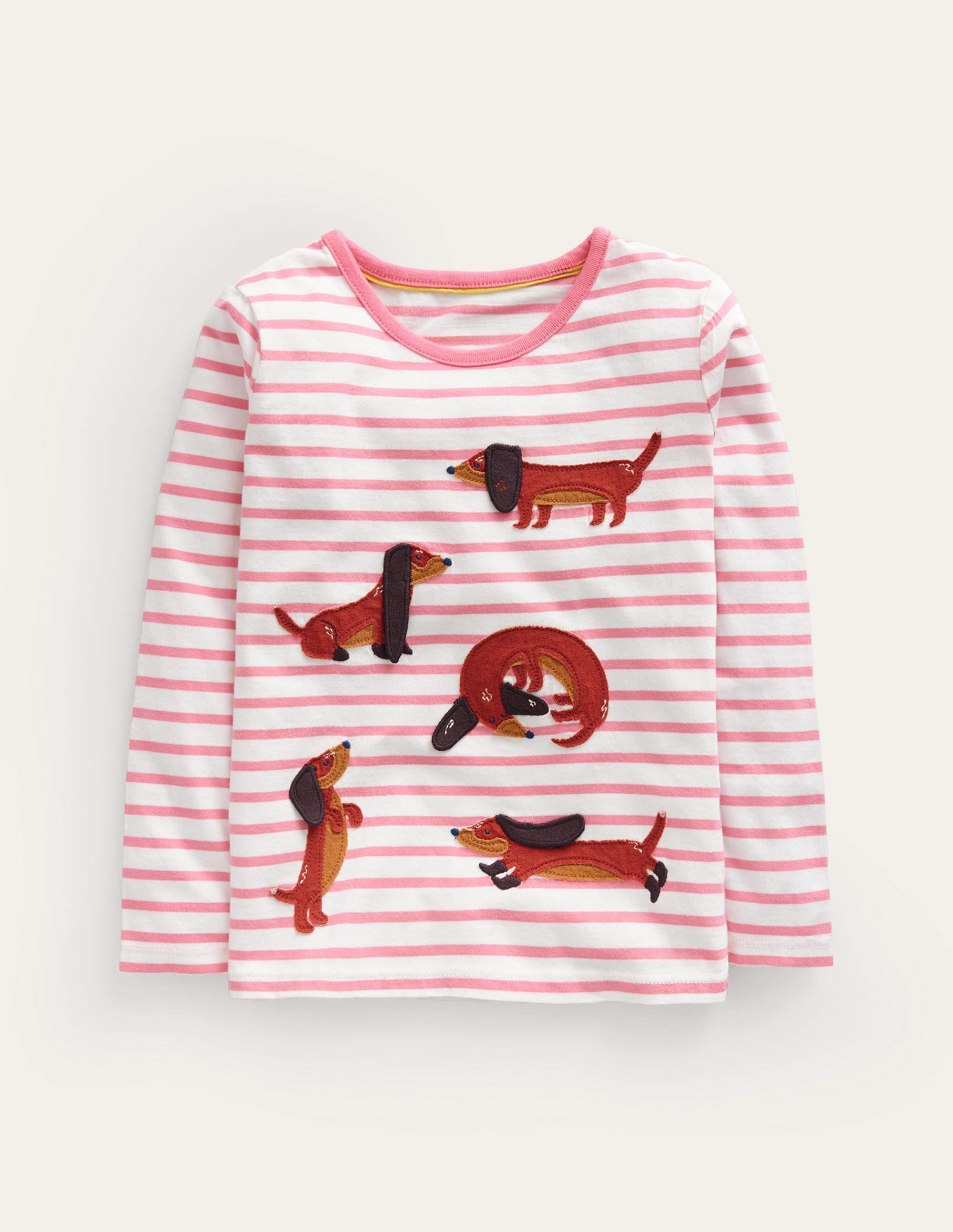 Puff Sleeve Appliqué T-shirt-Pink/Ivory Dogs - Image 1