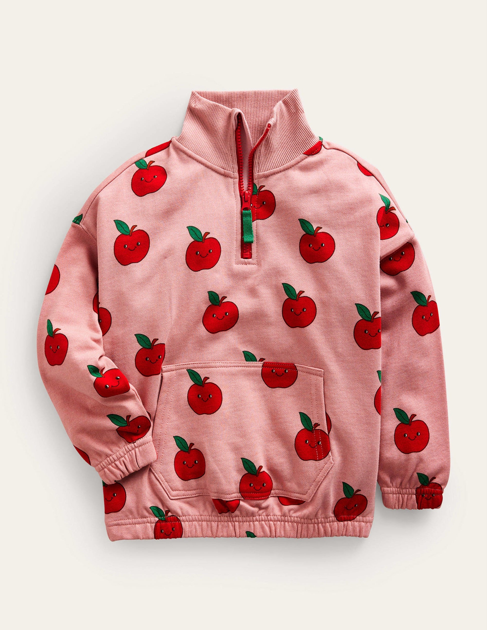 Printed Half Zip Sweat-Almond Pink Apples-1