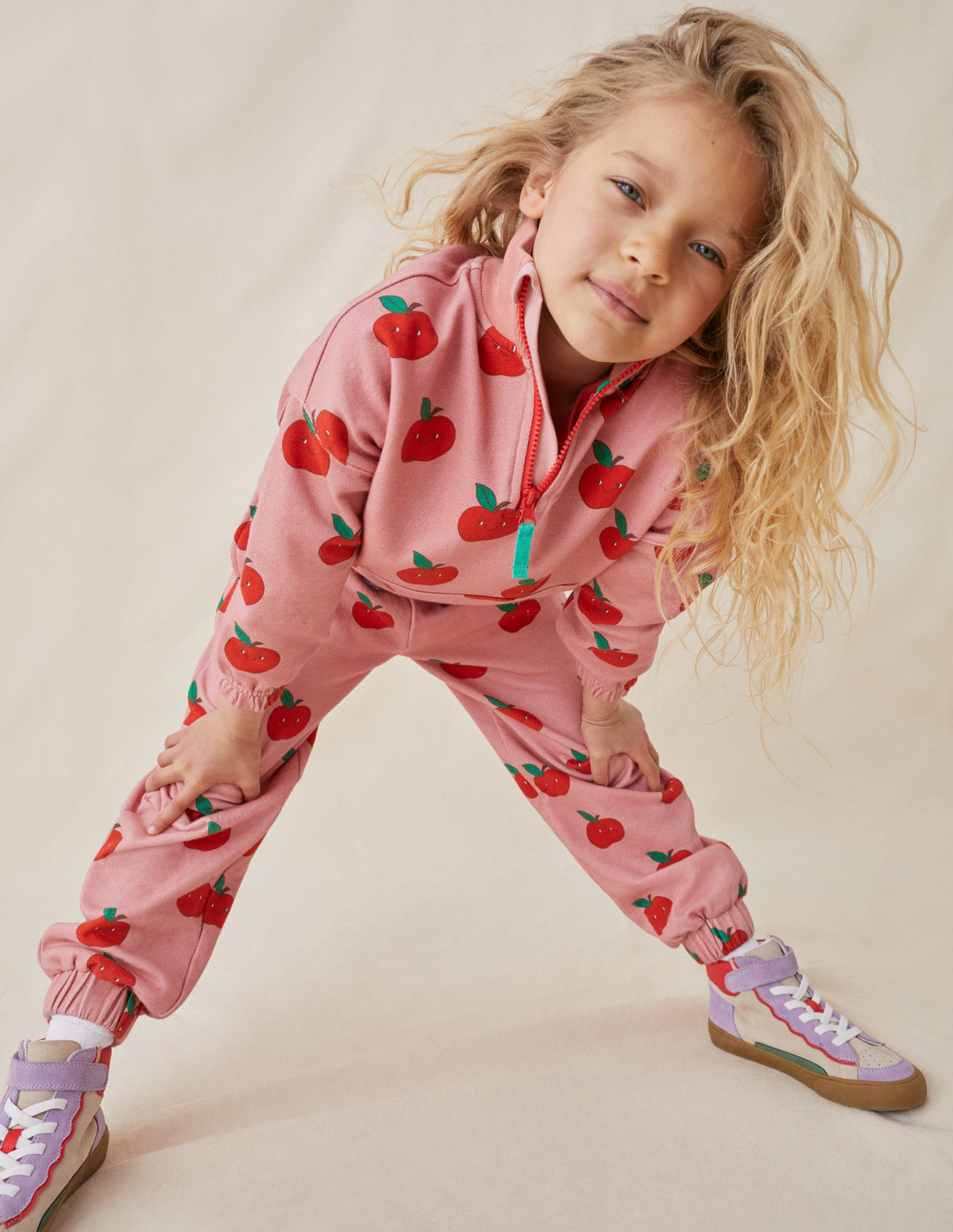 Printed Half Zip Sweat-Almond Pink Apples-4