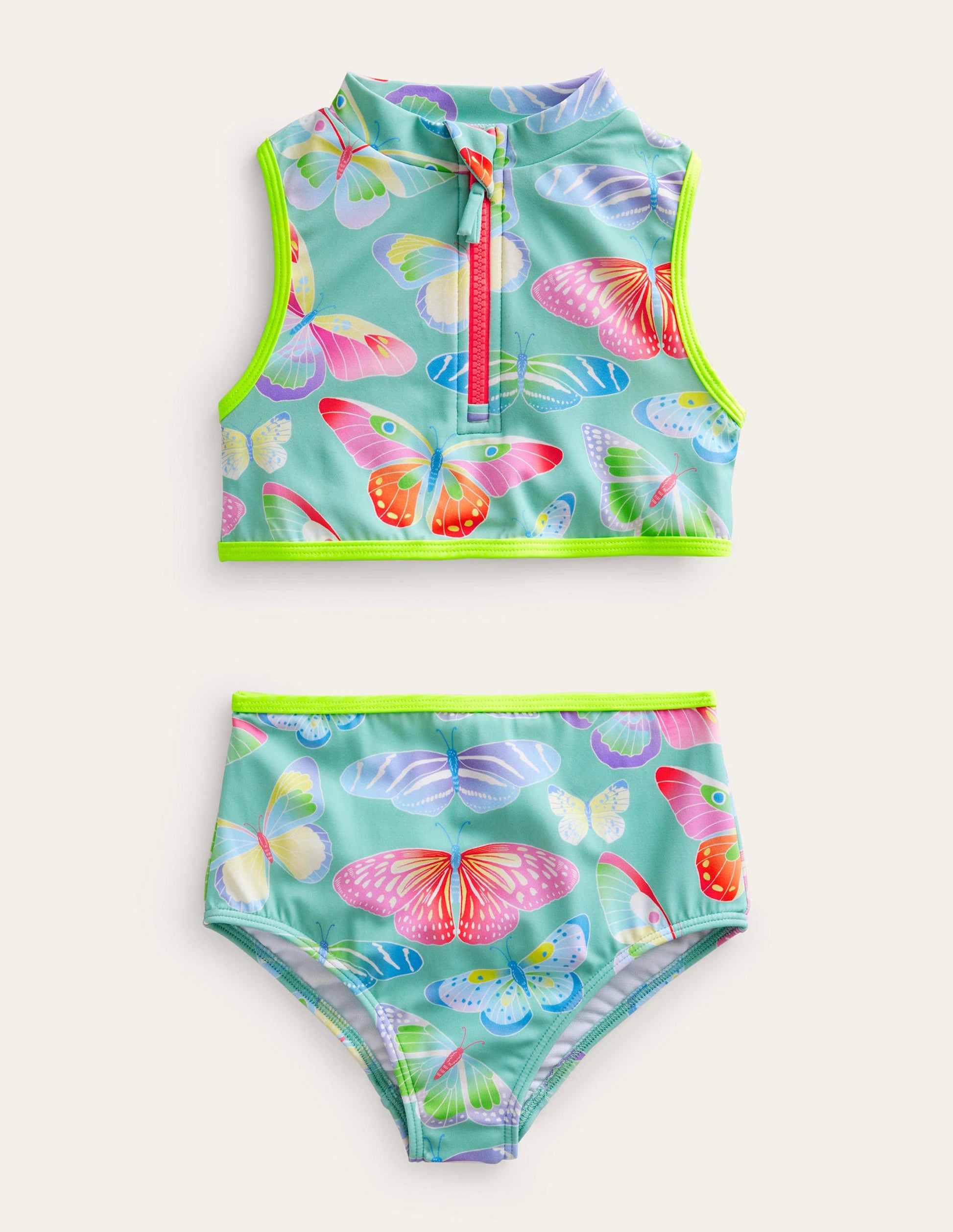 Sporty Sleeveless Bikini-Opal Green Ombre Butterflies-1