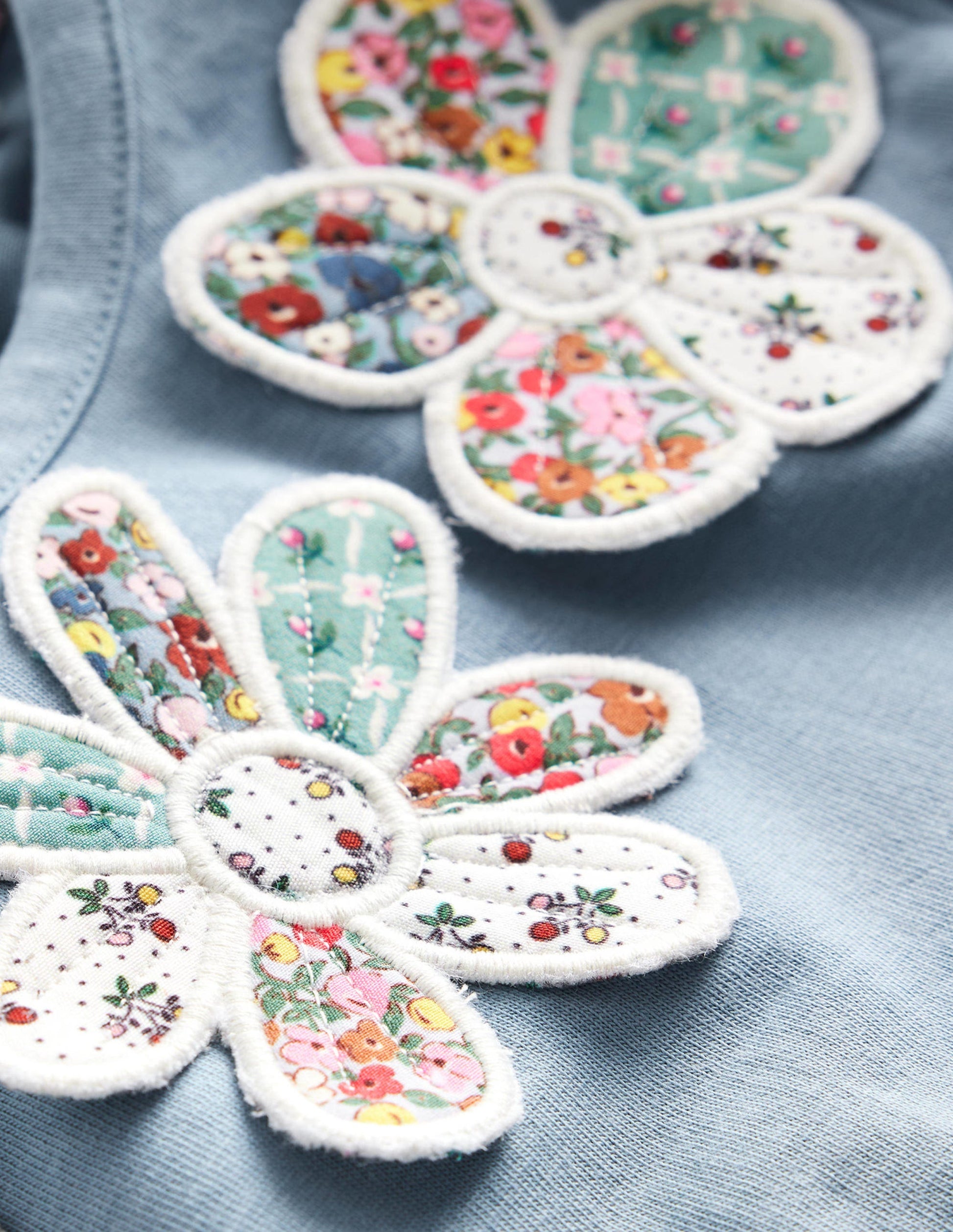 3D Appliqué T-Shirt-Pebble Blue Flowers-3