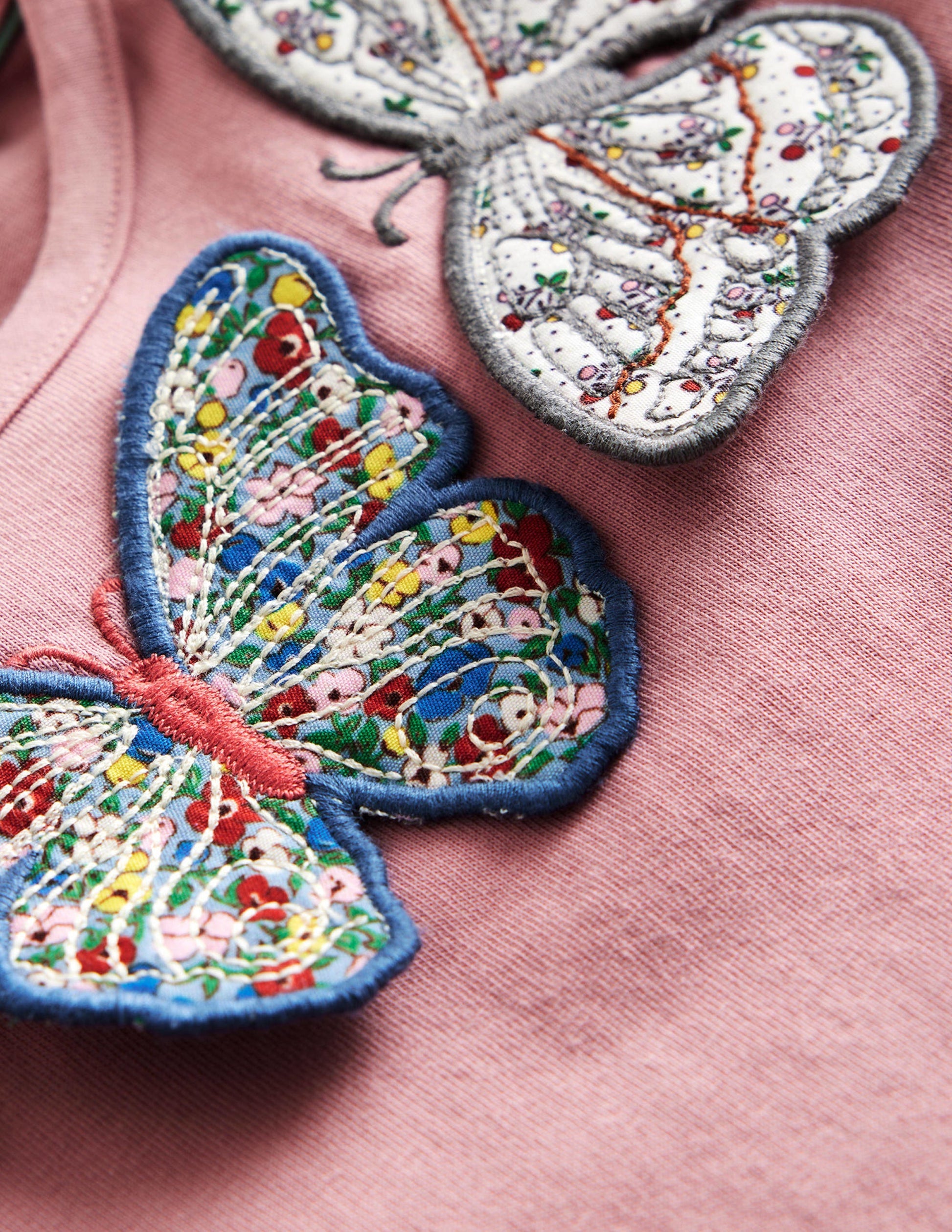 3D Appliqué T-Shirt-Almond Pink Butterflies-3