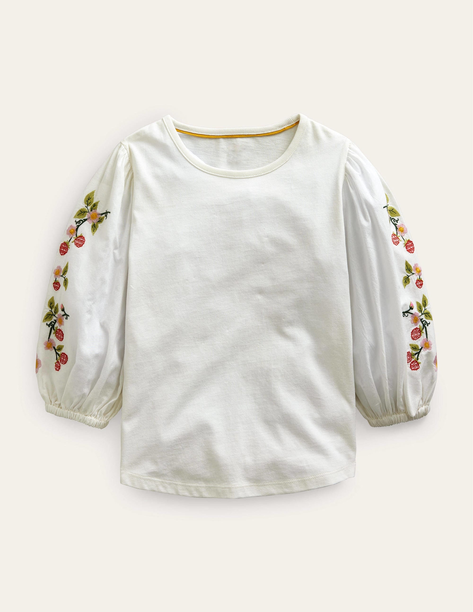 Embroidered Puff Sleeve Top-Ivory - Image 1