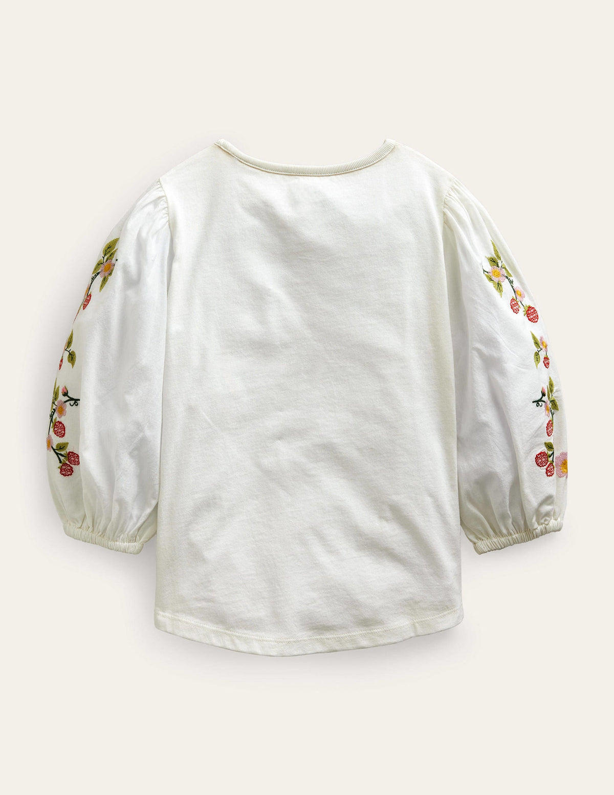 Embroidered Puff Sleeve Top-Ivory-2