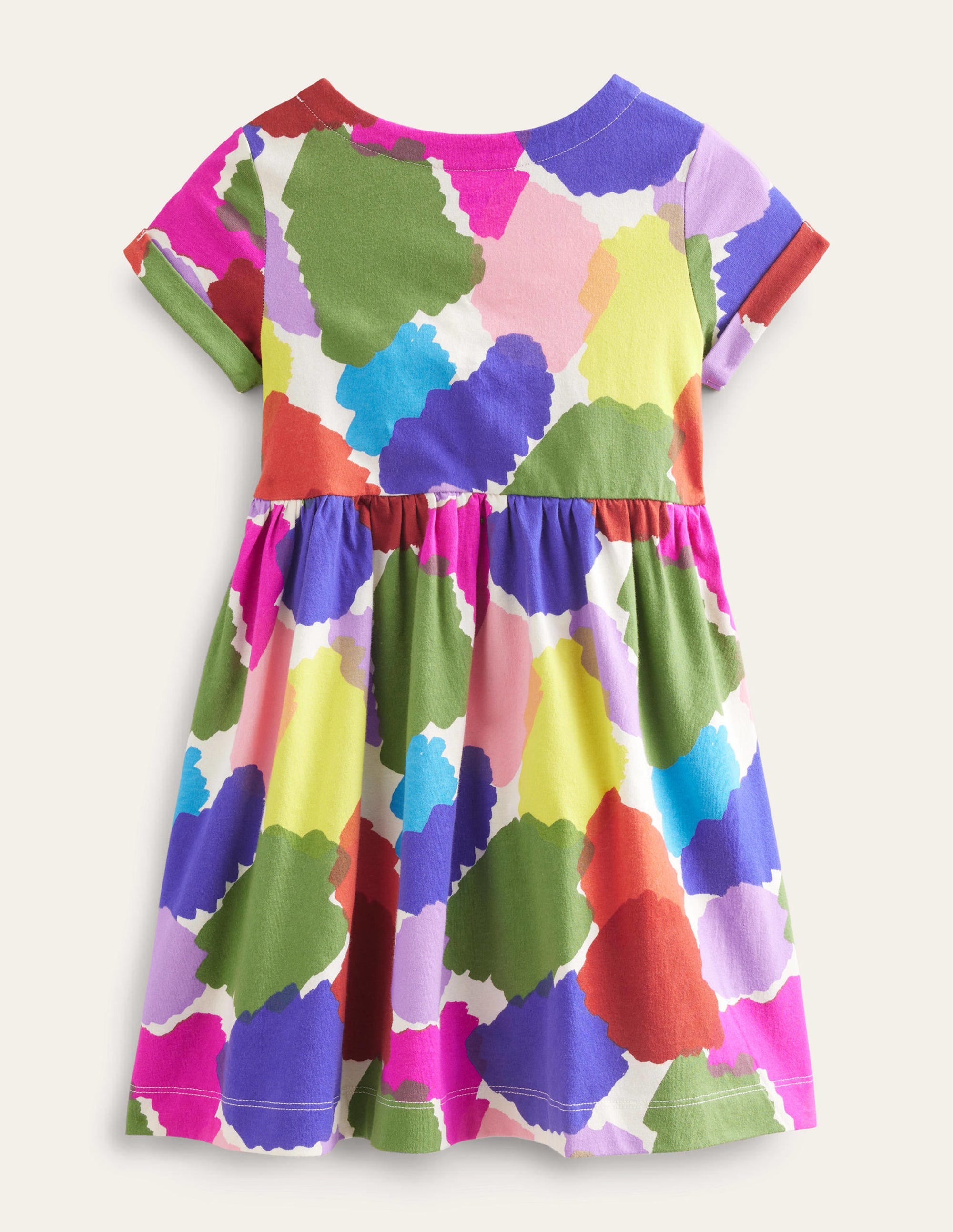 Short-sleeved Fun Jersey Dress-Multi Paint Patch - Image 2
