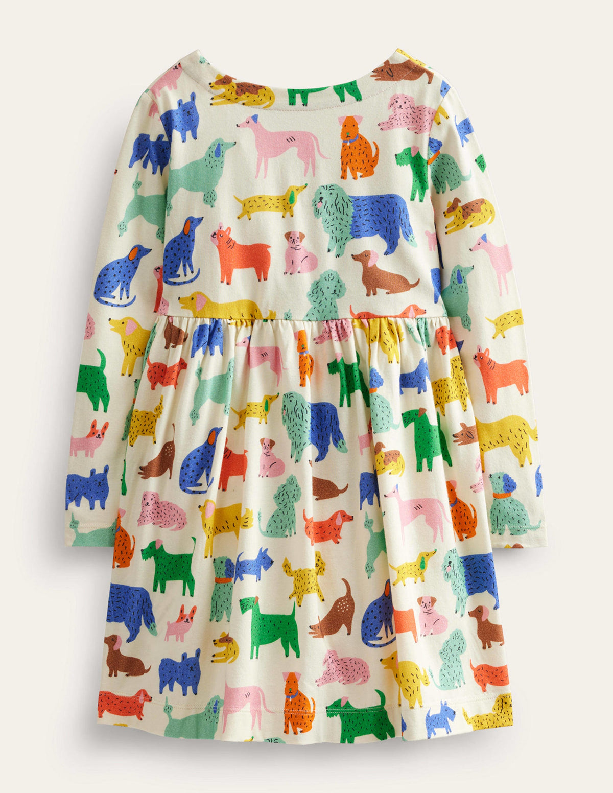 Long Sleeve Fun Jersey Dress-Ivory Playful Pups-2