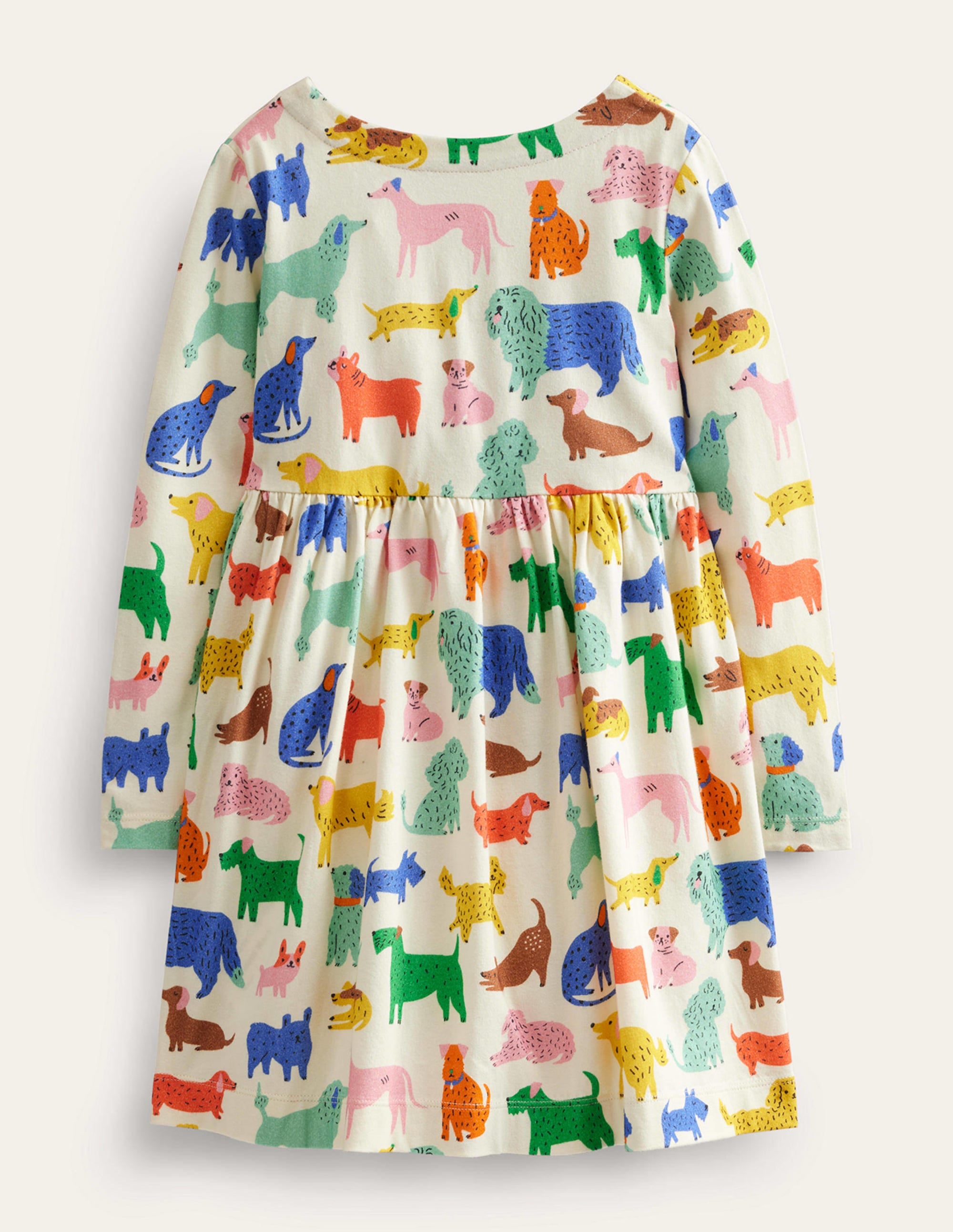 Long Sleeve Fun Jersey Dress-Ivory Playful Pups - Image 2