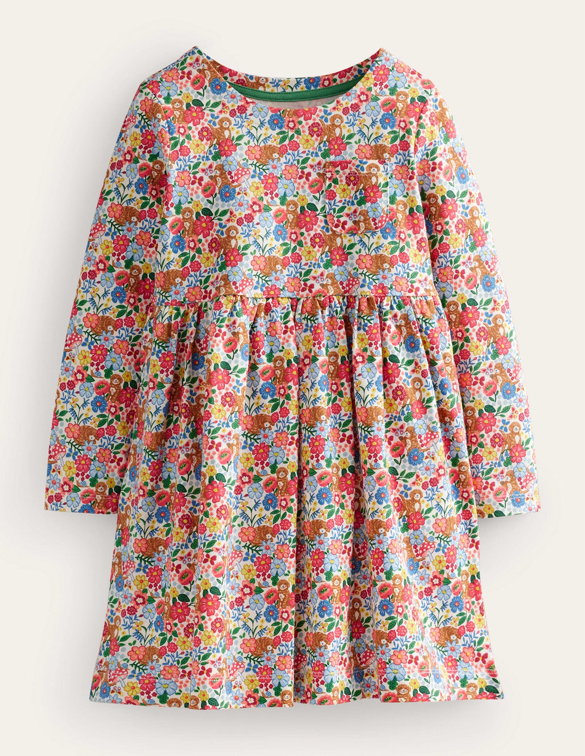 Long Sleeve Fun Jersey Dress-Multi Pups Floral-1