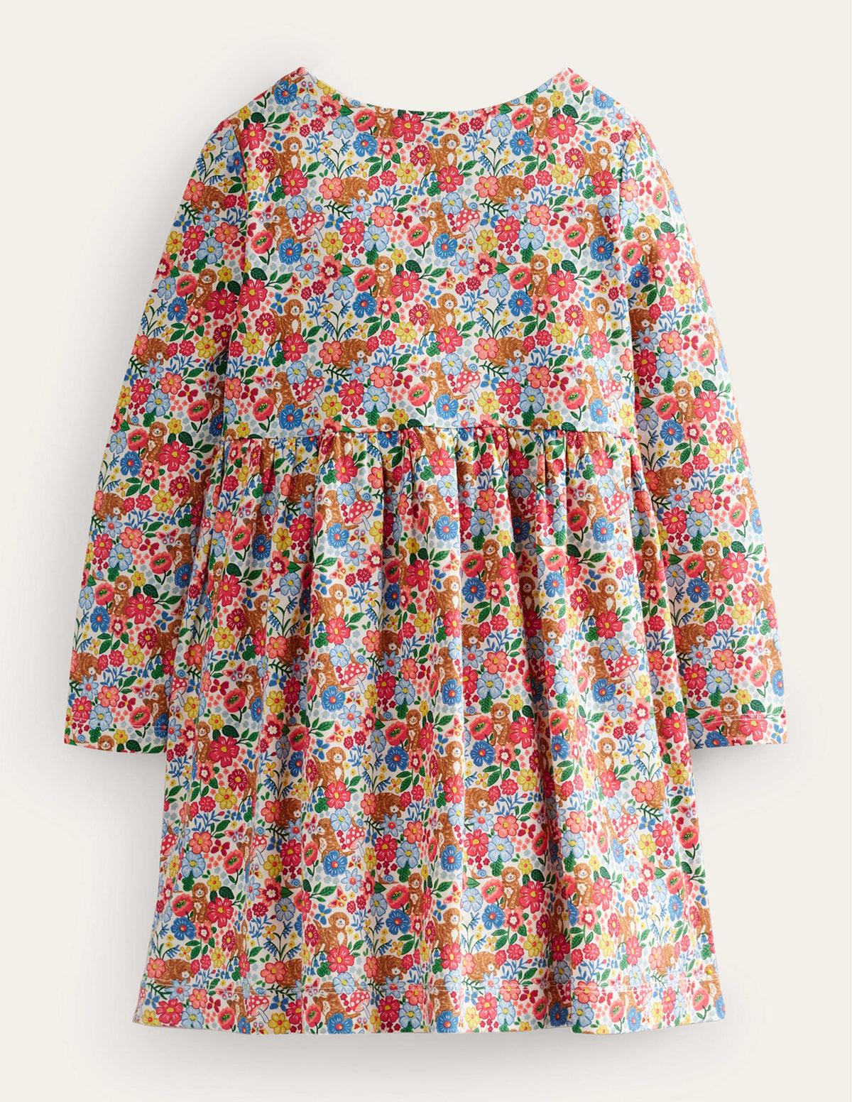 Long Sleeve Fun Jersey Dress-Multi Pups Floral - Image 2