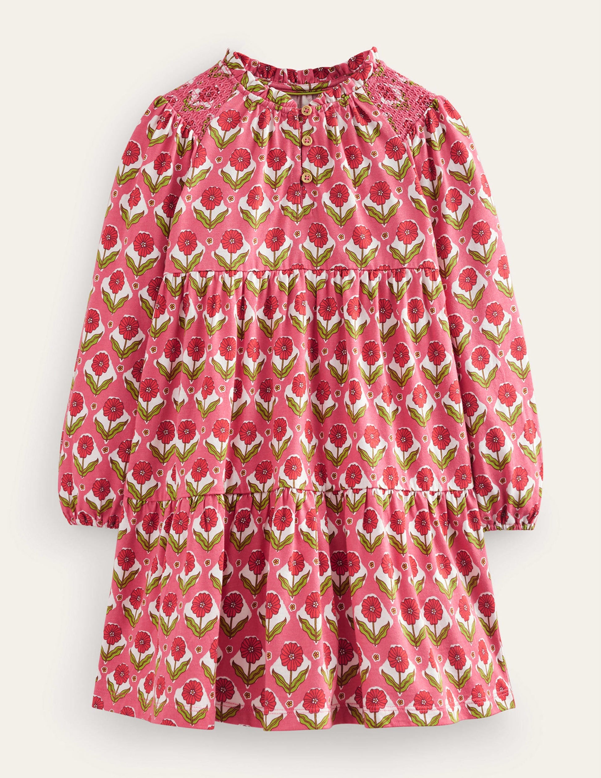 Tiered Jersey Dress-Rose Red Floral-1