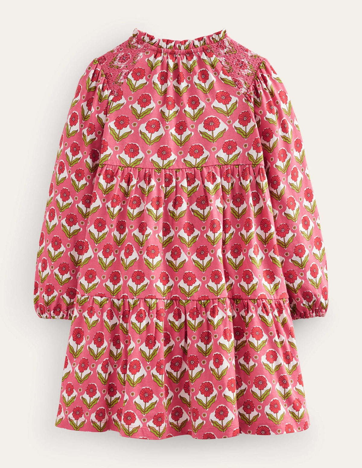 Tiered Jersey Dress-Rose Red Floral-2