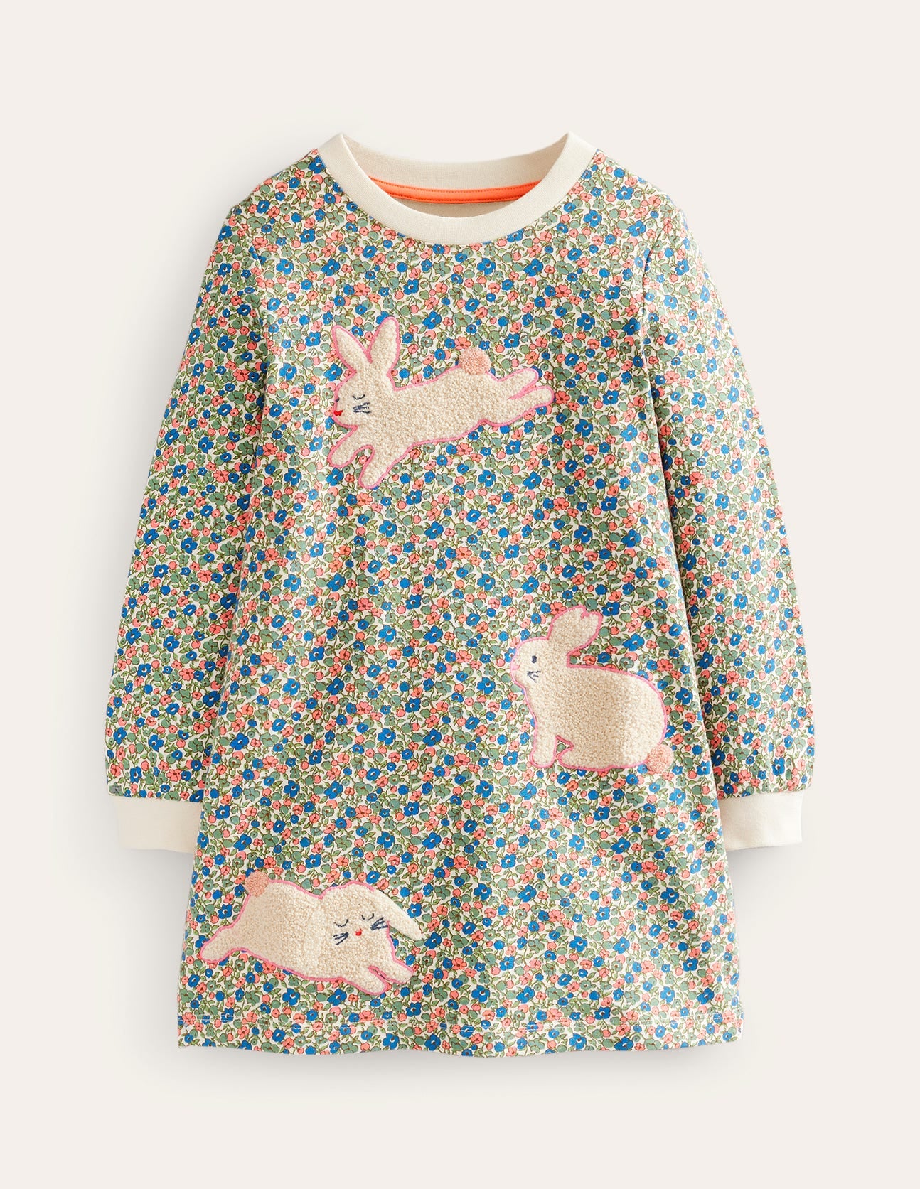Appliqué Sweatshirt Dress-Floral Bunnies-1