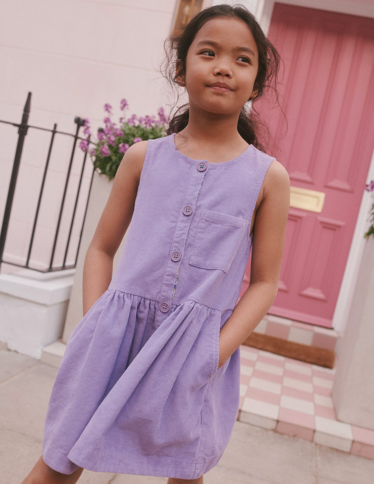 Button Pinafore Dress-Aster Purple - Image 4