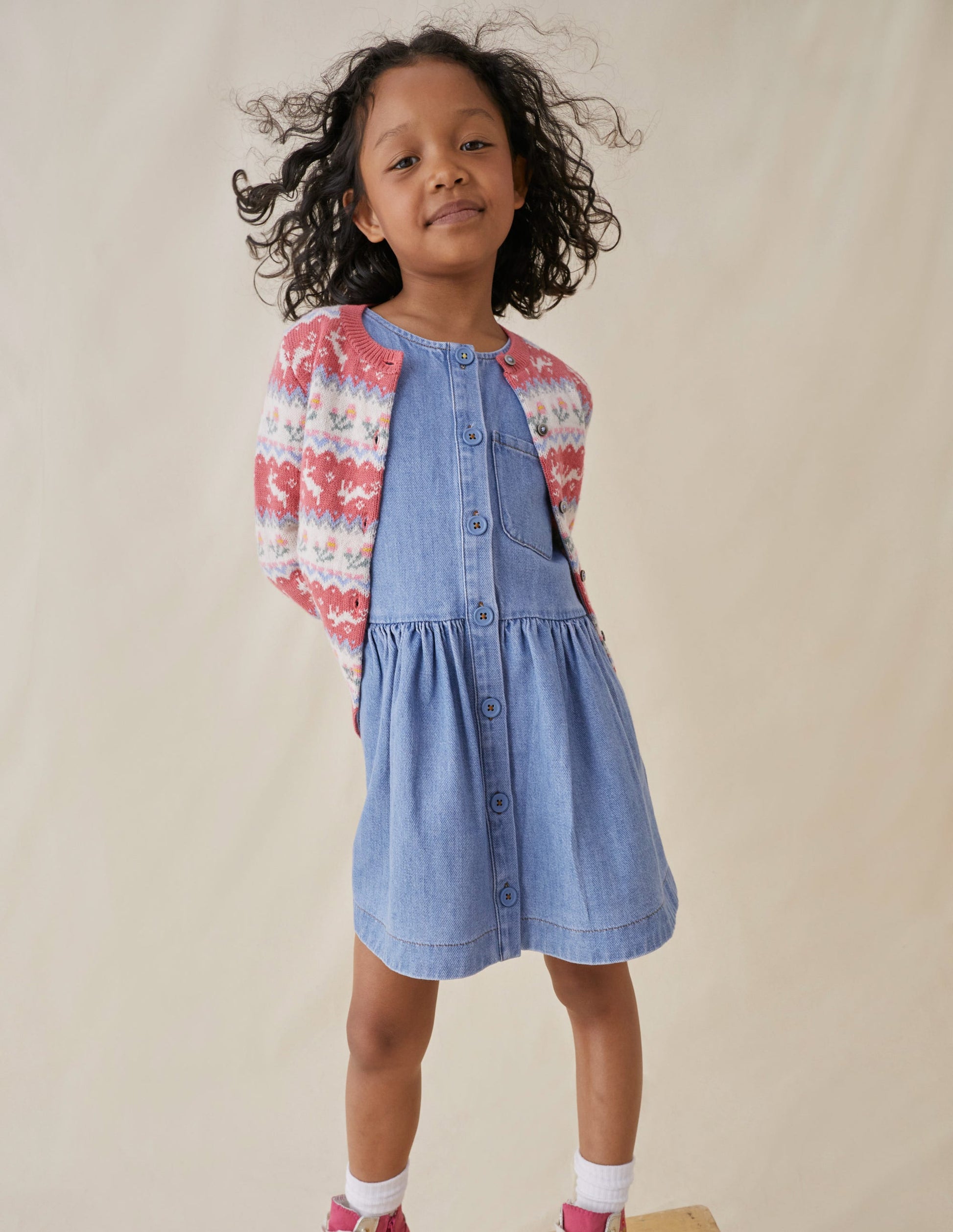 Button Pinafore Dress-Mid Vintage Chambray-4