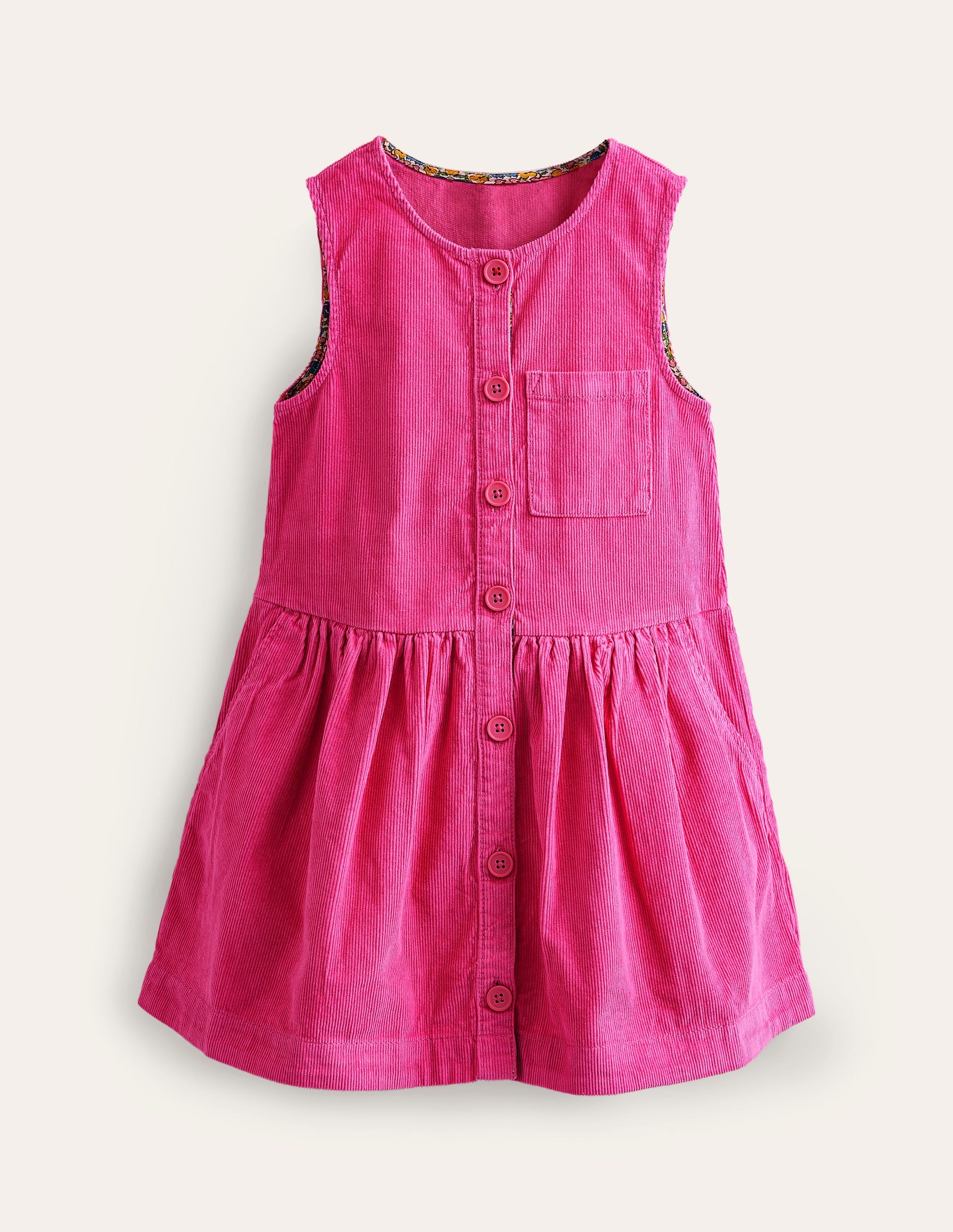 Button Pinafore Dress-Mid Pink - Image 1