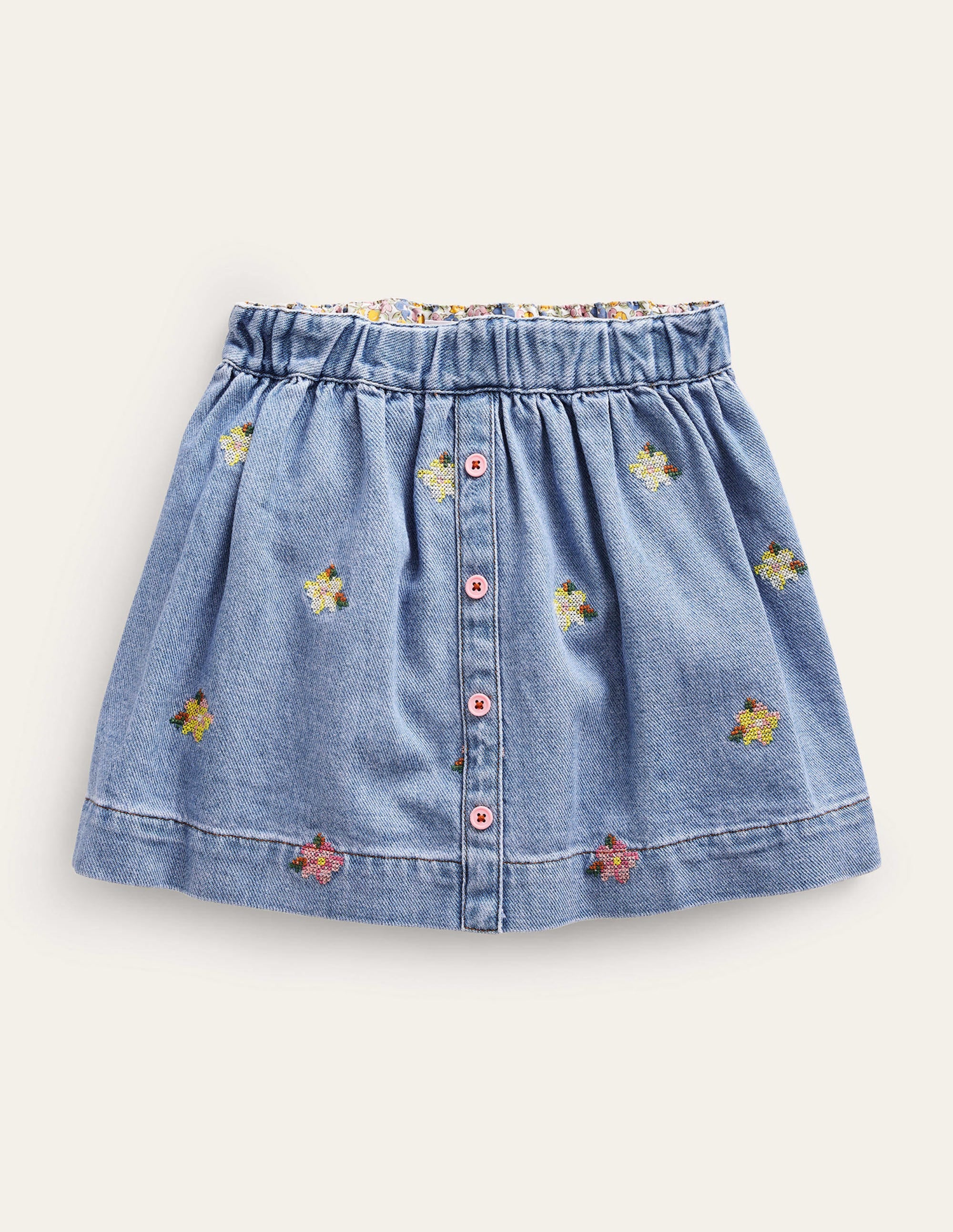 Button Through Twirly Skirt-Mid Chambray - Image 1