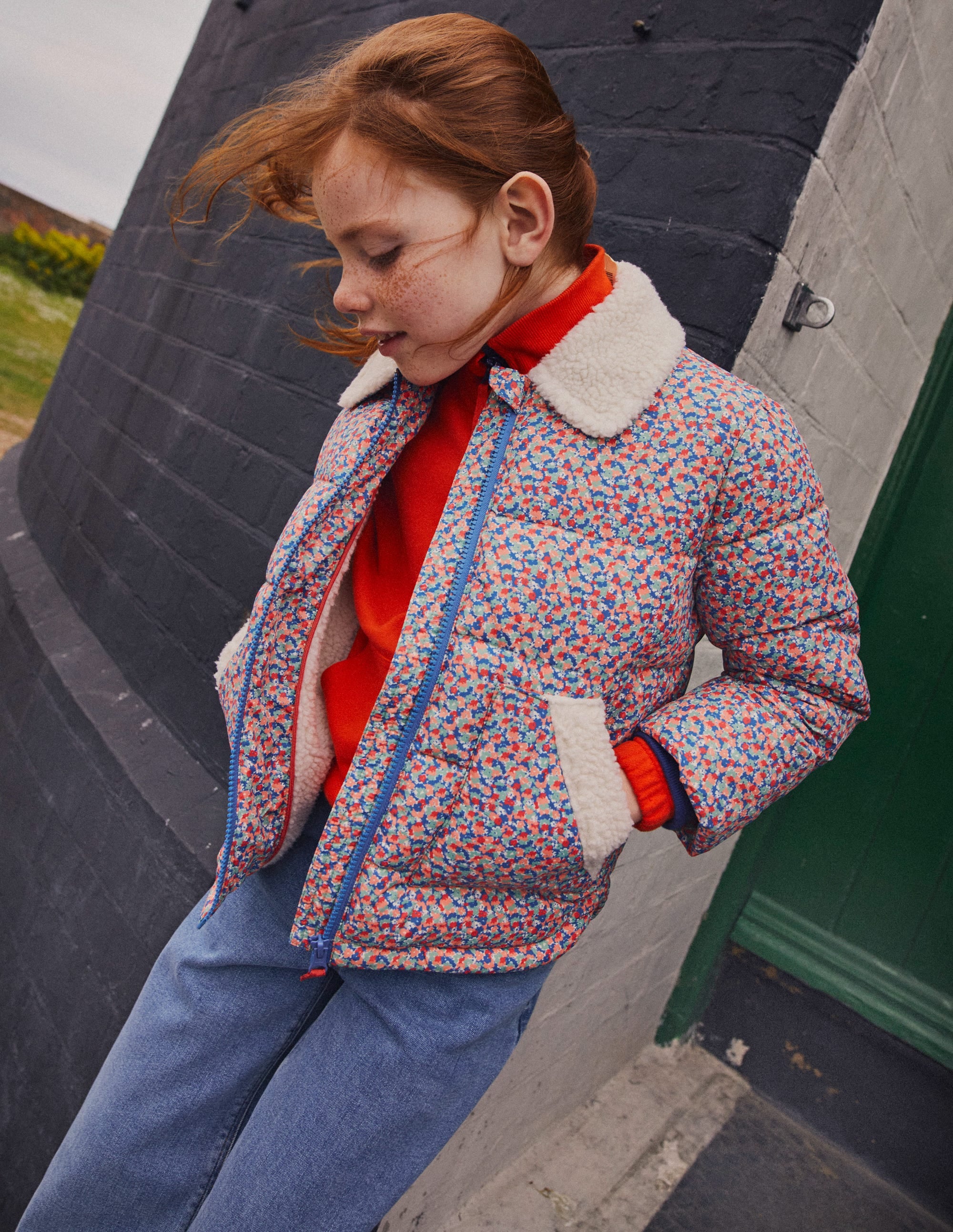 Borg Detail Padded Jacket-Jam Red Micro Floral - Image 5