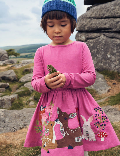 Jersey Woven Applique Dress-Teacup Pink-4