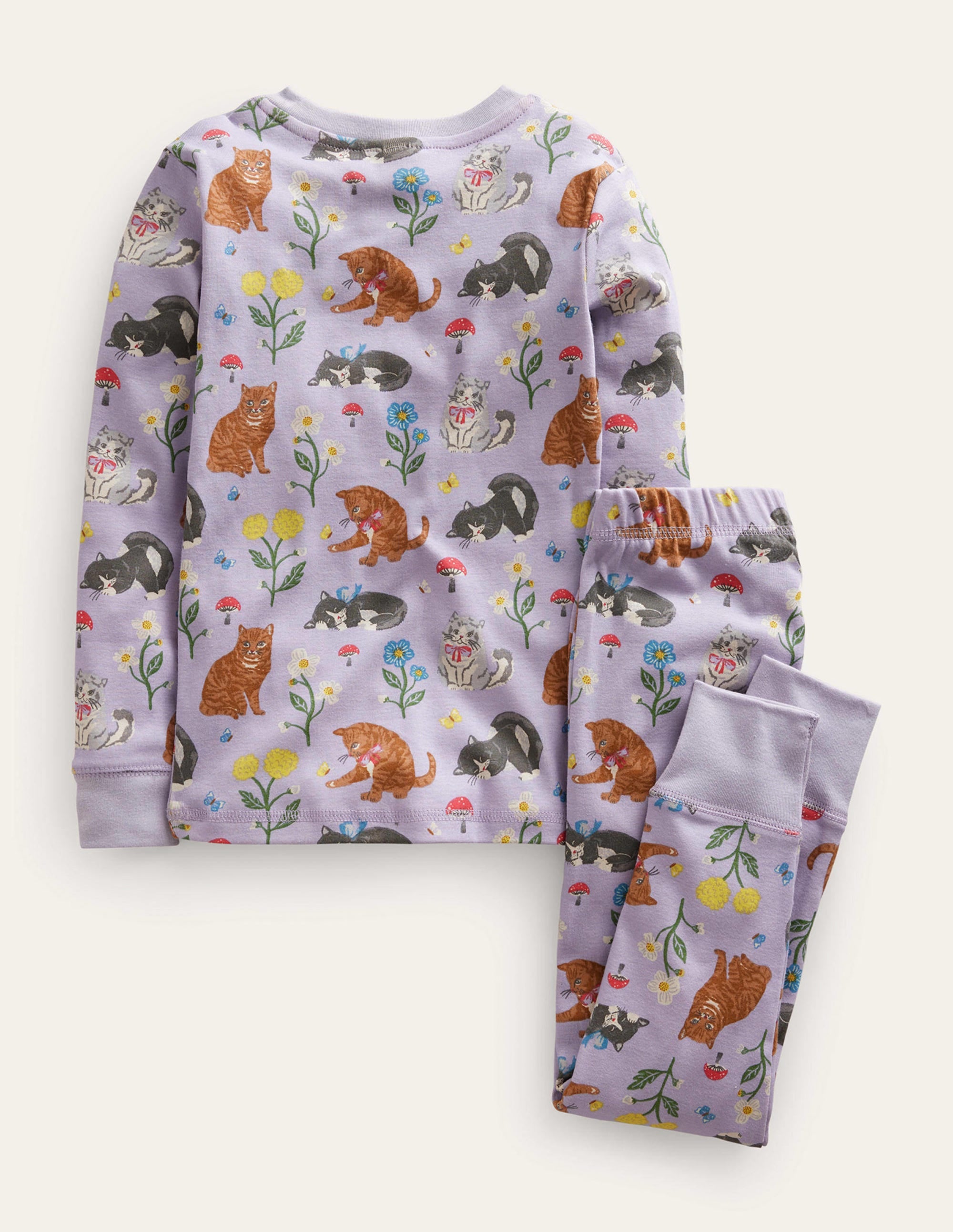 Snug Long John Pyjamas-Light Purple Cats - Image 2