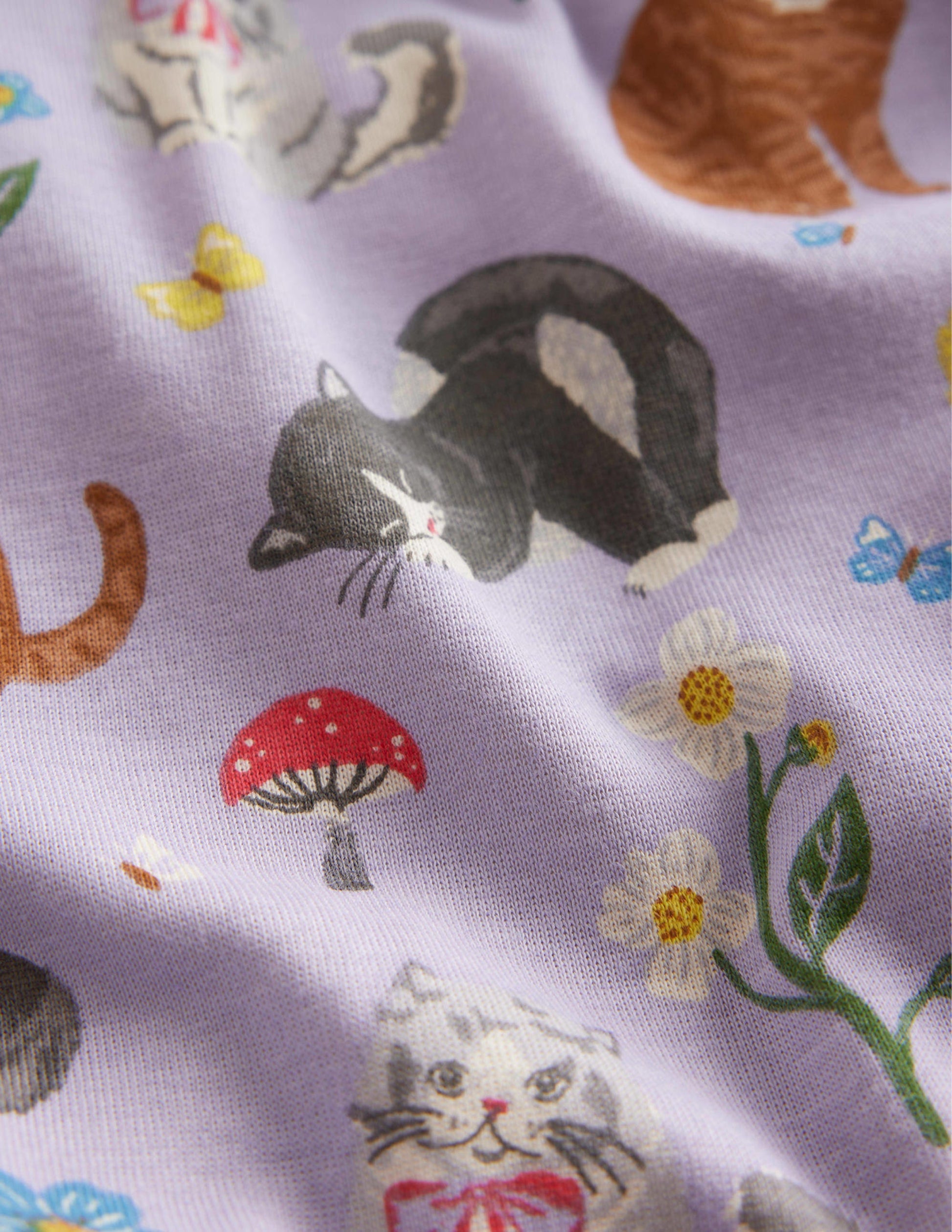 Snug Long John Pyjamas-Light Purple Cats-3