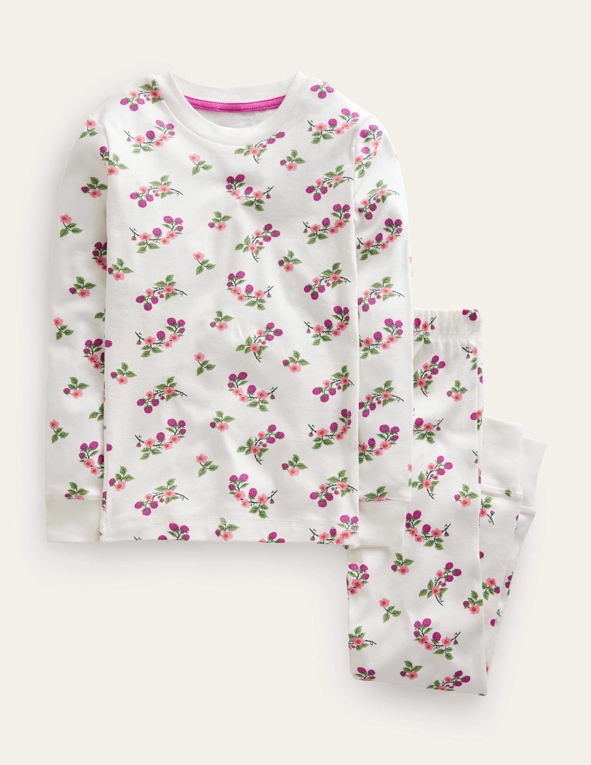 Snug Long John Pyjamas-Ivory Floral - Image 1