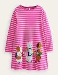 Big Appliqué Dress-Tickled Pink/Ivory