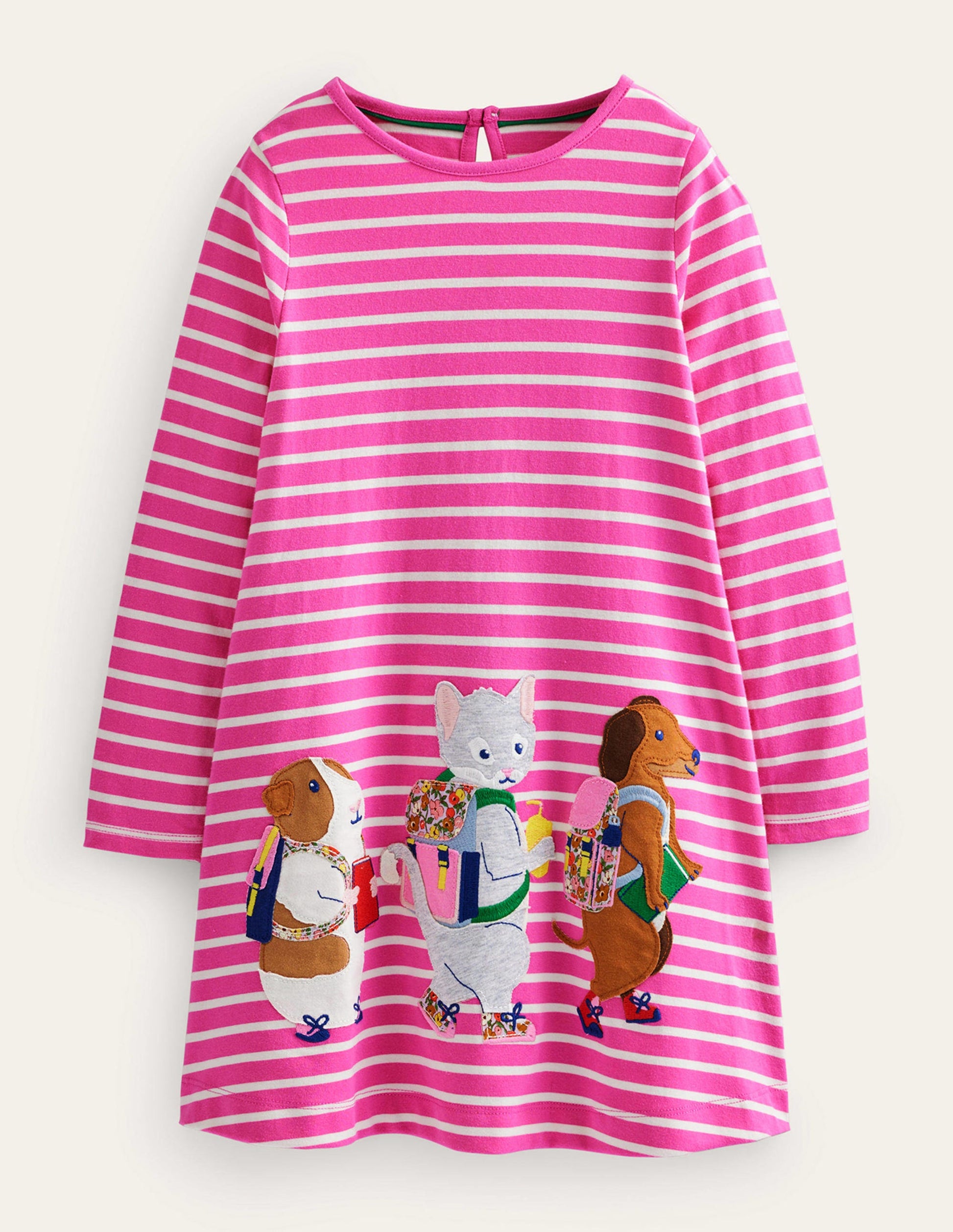 Big Appliqué Dress-Tickled Pink/Ivory-1