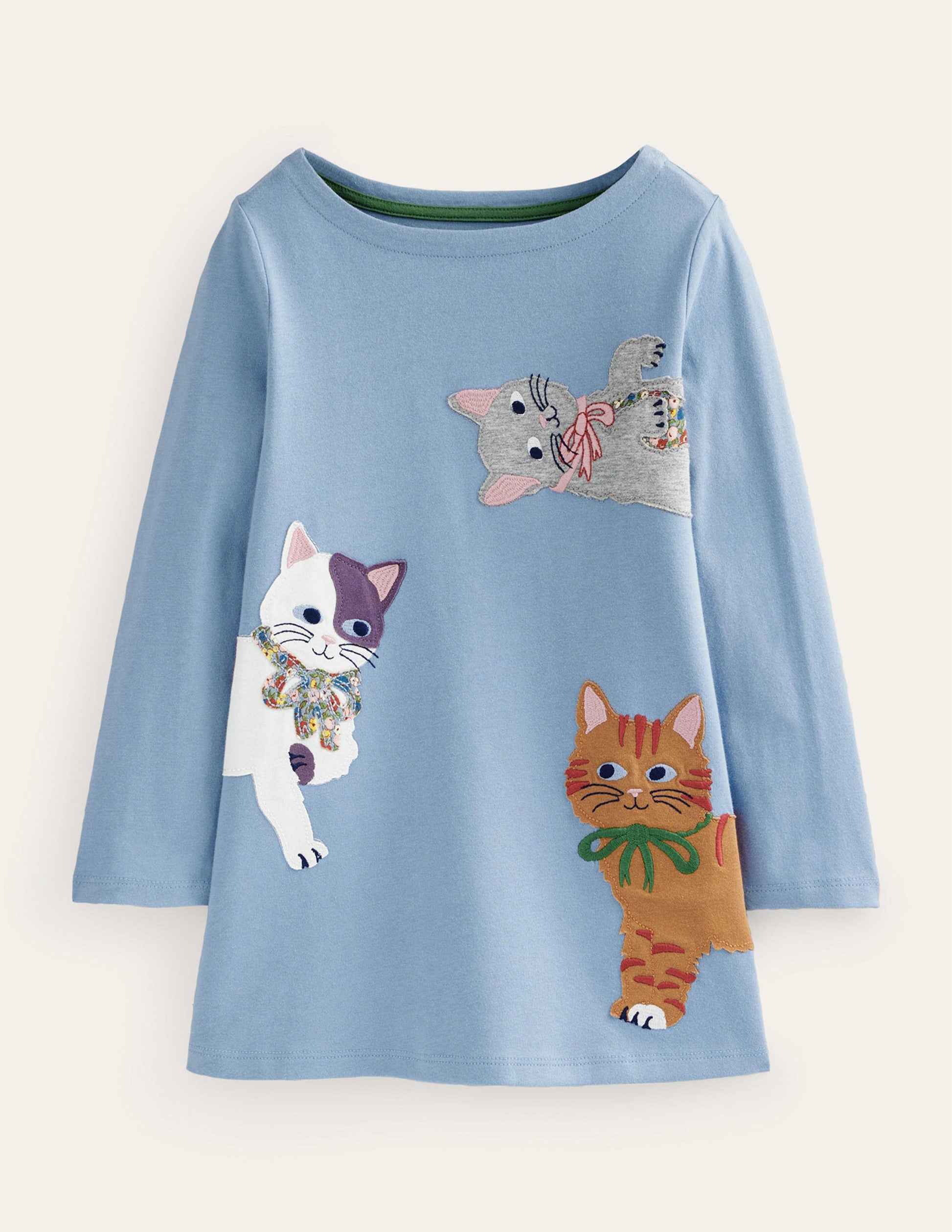 Appliqué Jersey Tunic-Pebble Blue Cats-1