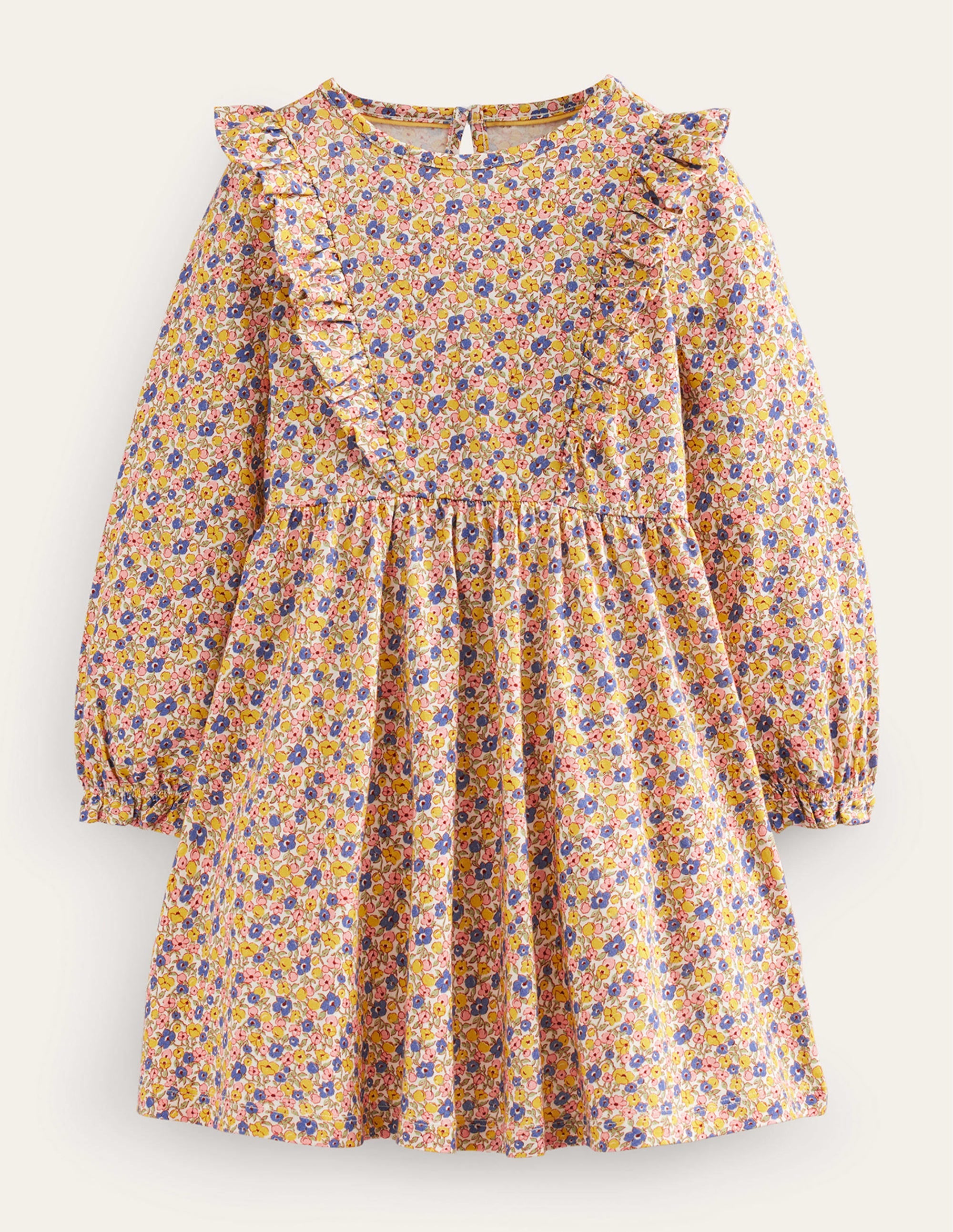 Long Sleeve Ruffle  Dress-Multi Ditsy Floral - Image 1