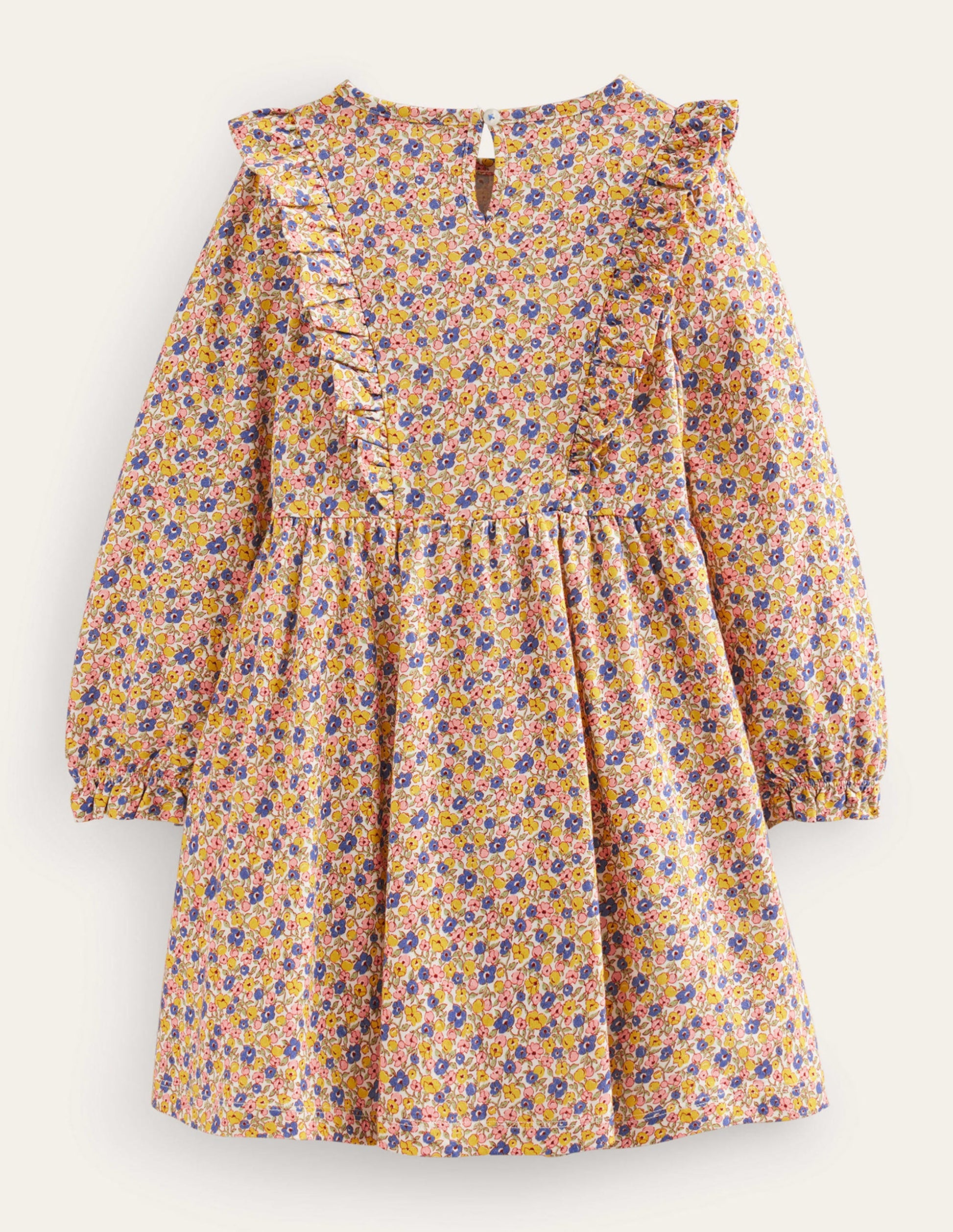 Long Sleeve Ruffle  Dress-Multi Ditsy Floral-2