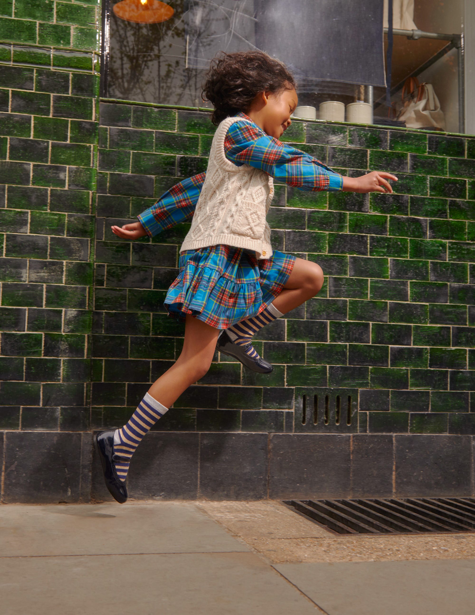 Check Cotton Shirt Dress-Blue / Red Check - Image 4