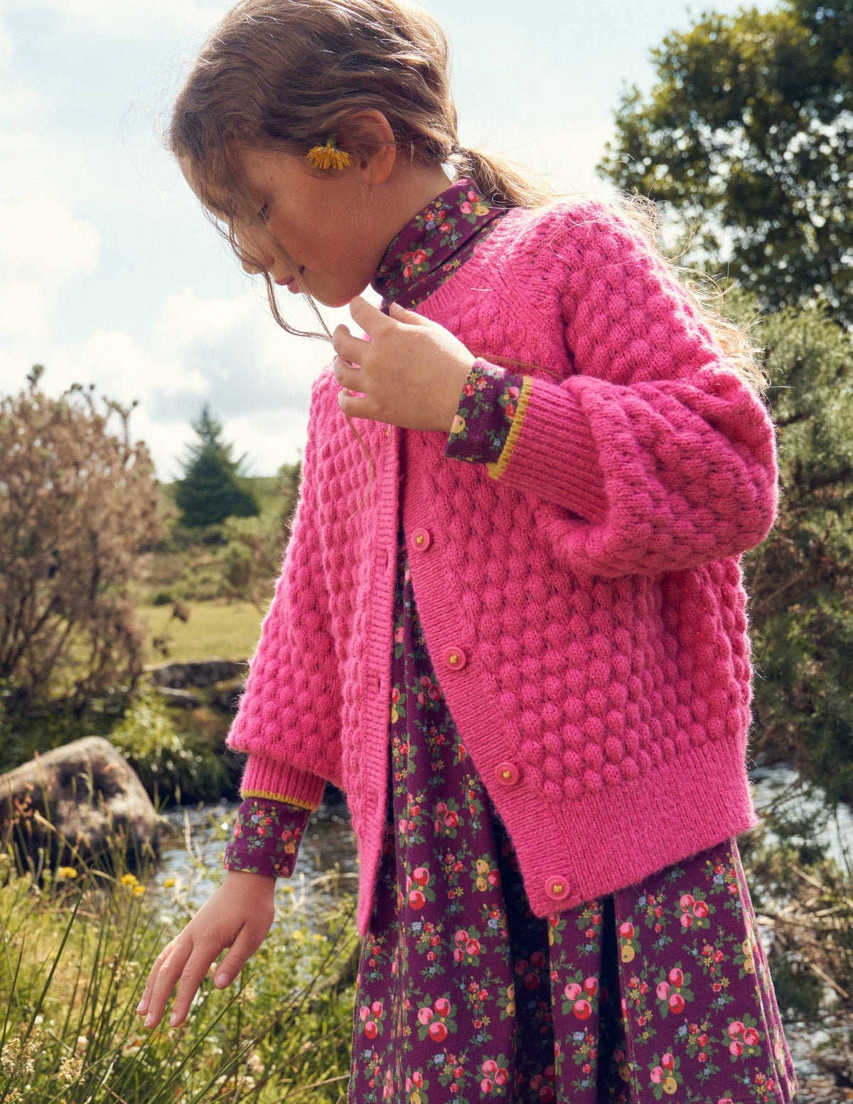 Bobble Stitch Cardigan-Mid Pink-4