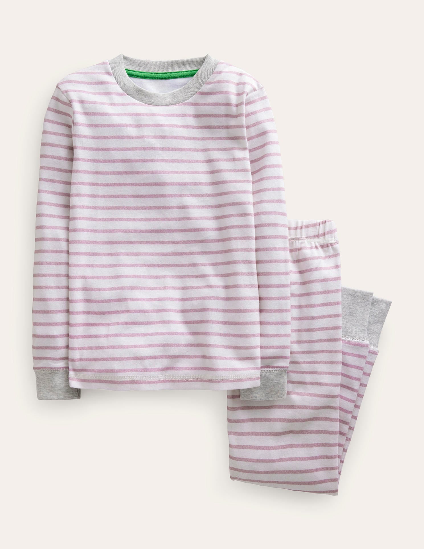 Snug Striped Long John Pyjamas-Pink/Ivory-1