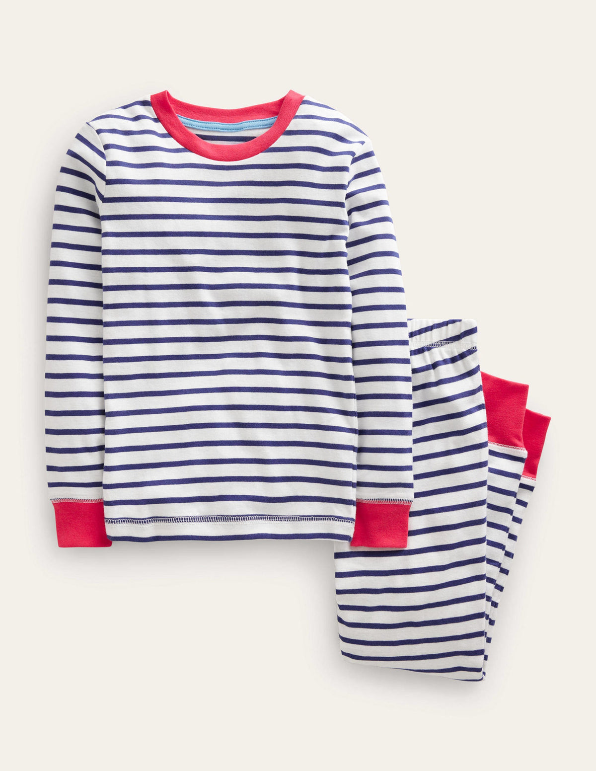 Snug Striped Long John Pyjamas-Ivory/Navy Breton - Image 1