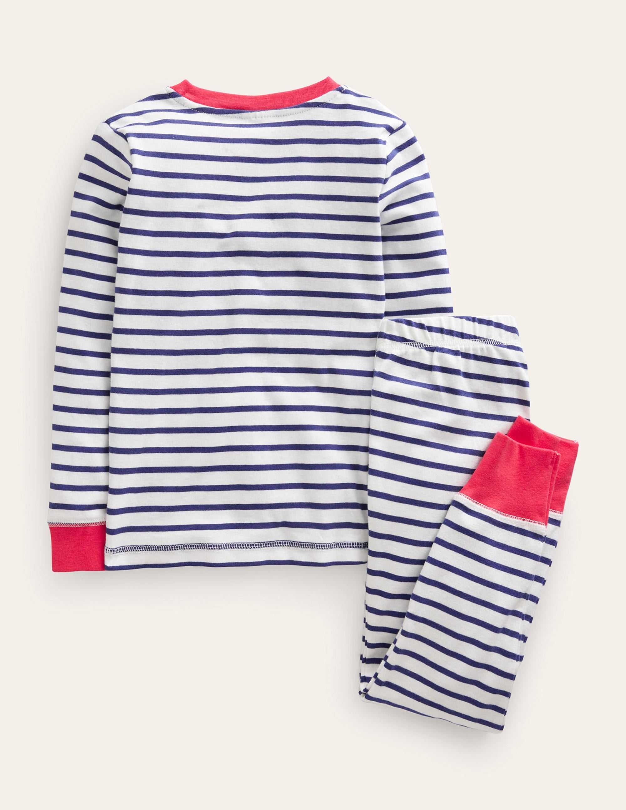Snug Striped Long John Pyjamas-Ivory/Navy Breton - Image 2