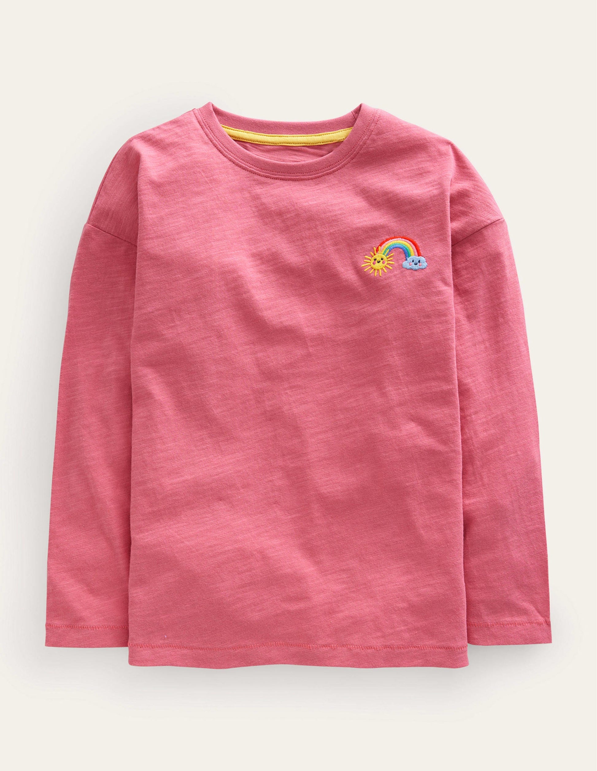 Embroidered Motif T-shirt-Pink Unicorn-1