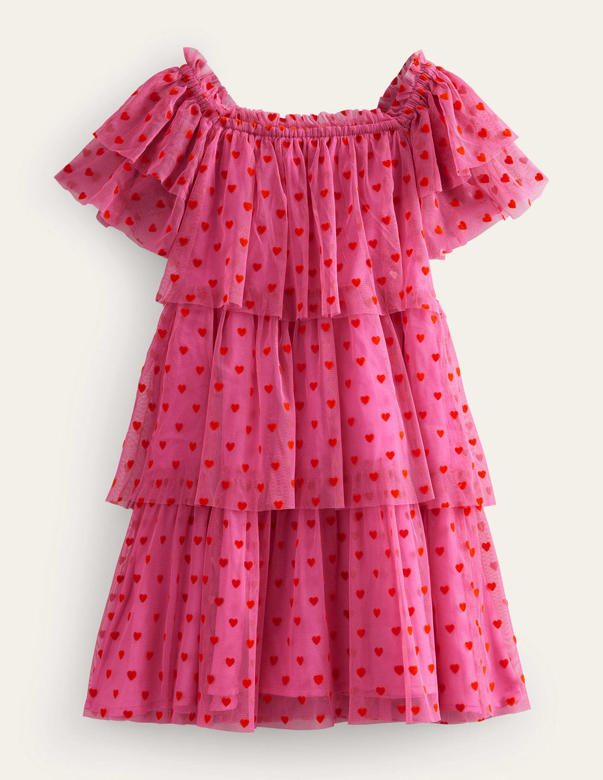 Tiered Tulle Dress-Strawberry Pink Hearts-2
