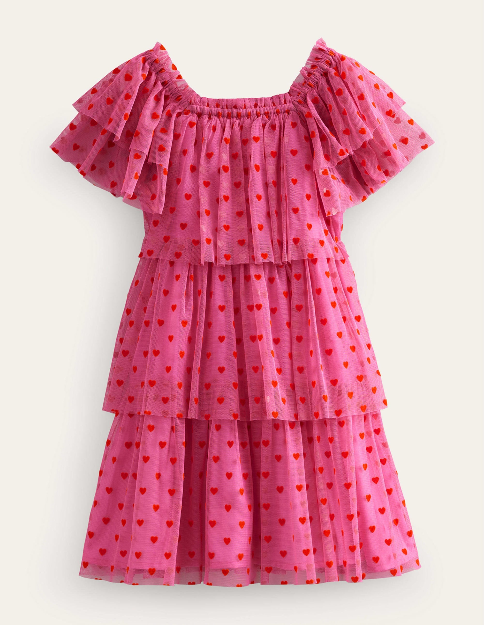 Tiered Tulle Dress-Strawberry Pink Hearts - Image 1
