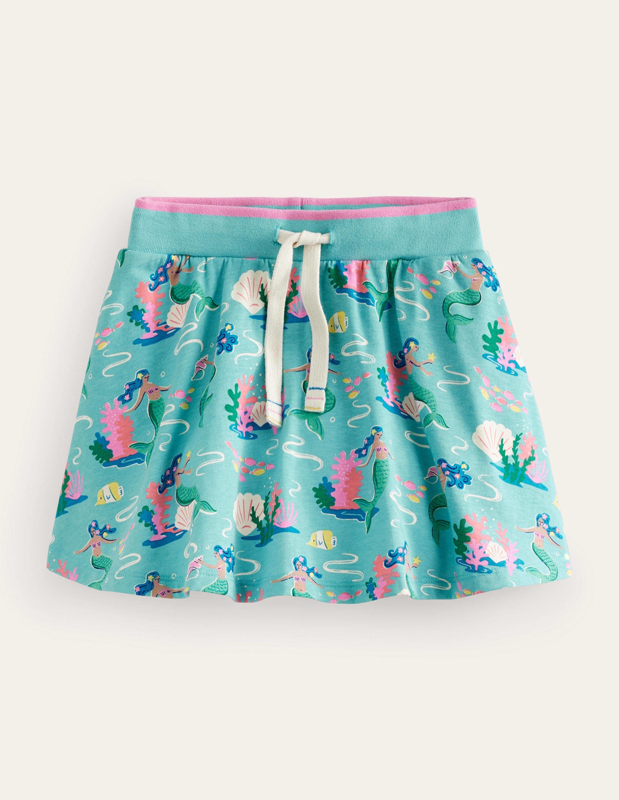 Printed Jersey Skort-Aqua Sea Blue Mermaids - Image 1