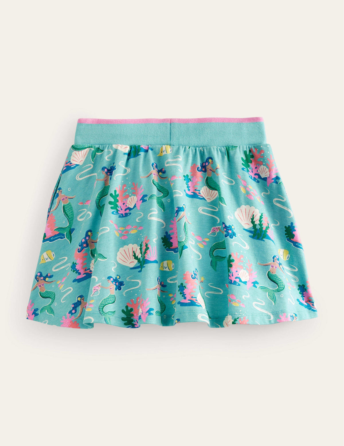 Printed Jersey Skort-Aqua Sea Blue Mermaids - Image 2