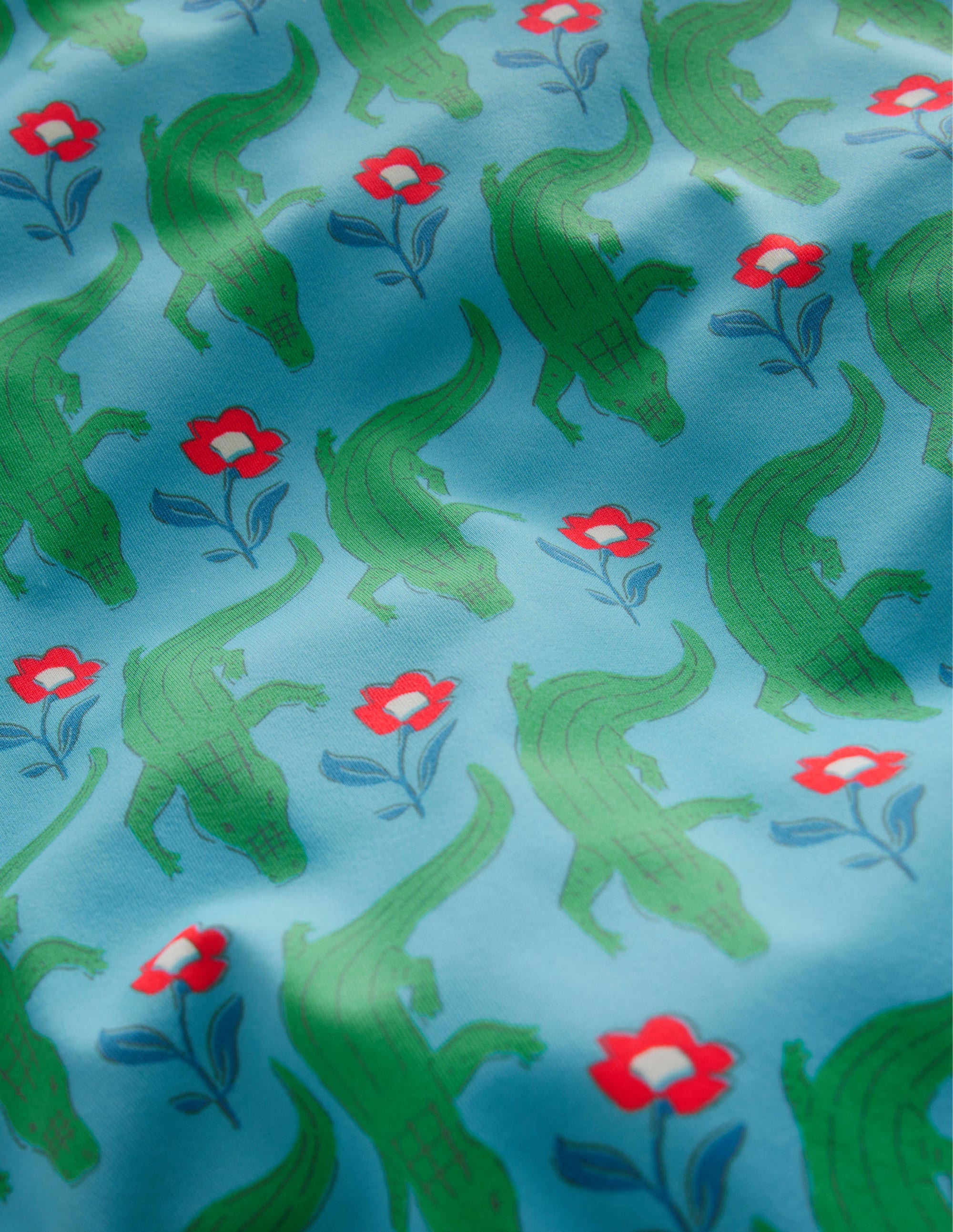 Cross-back Printed Swimsuit-Aqua Crocodile Woodblock - Image 3