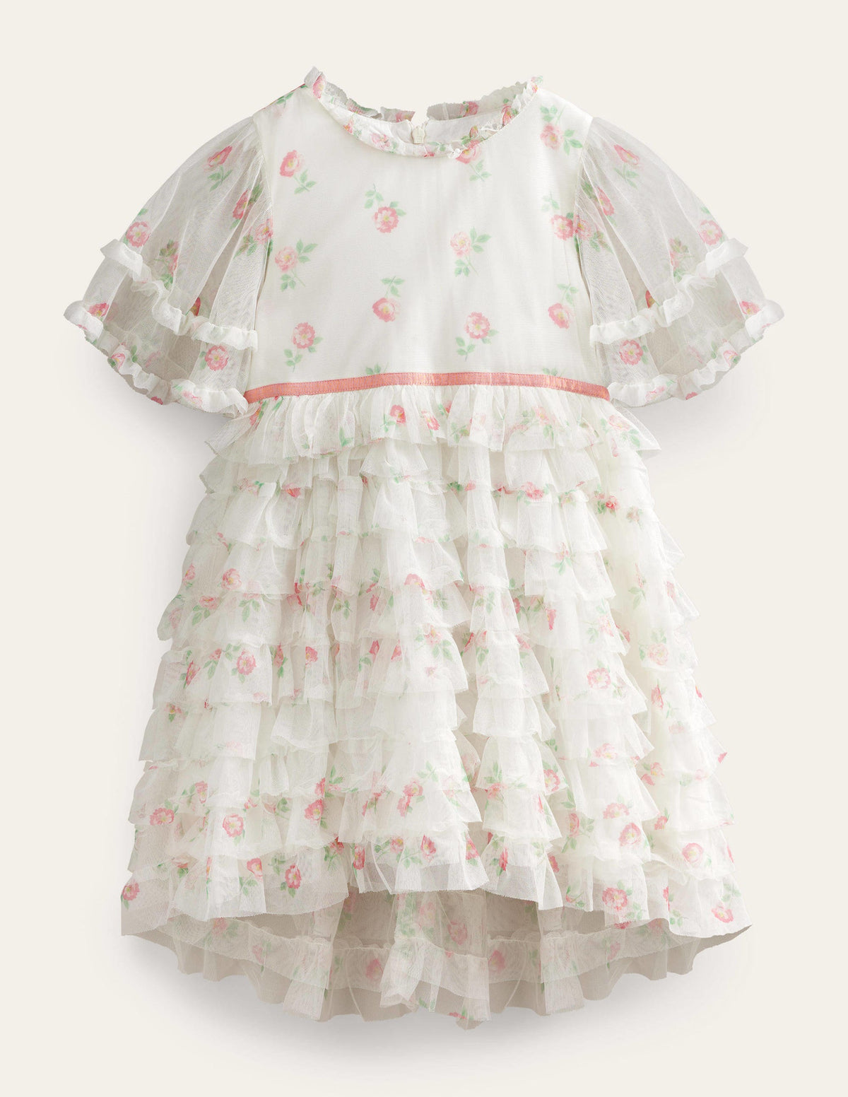 Ruffle Tulle Dip Hem Dress-Ivory Small Vintage Floral-1