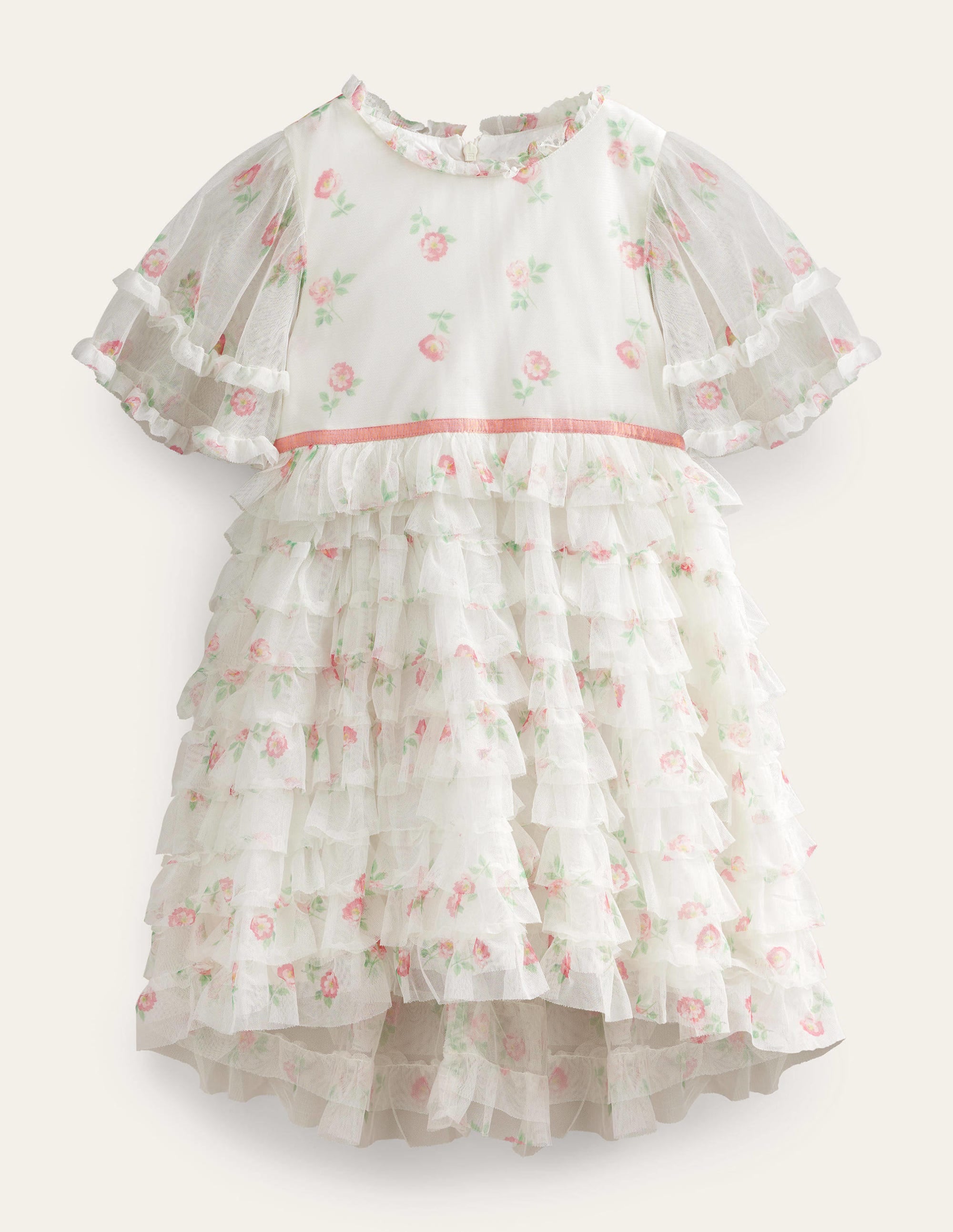 Ruffle Tulle Dip Hem Dress-Ivory Small Vintage Floral - Image 1