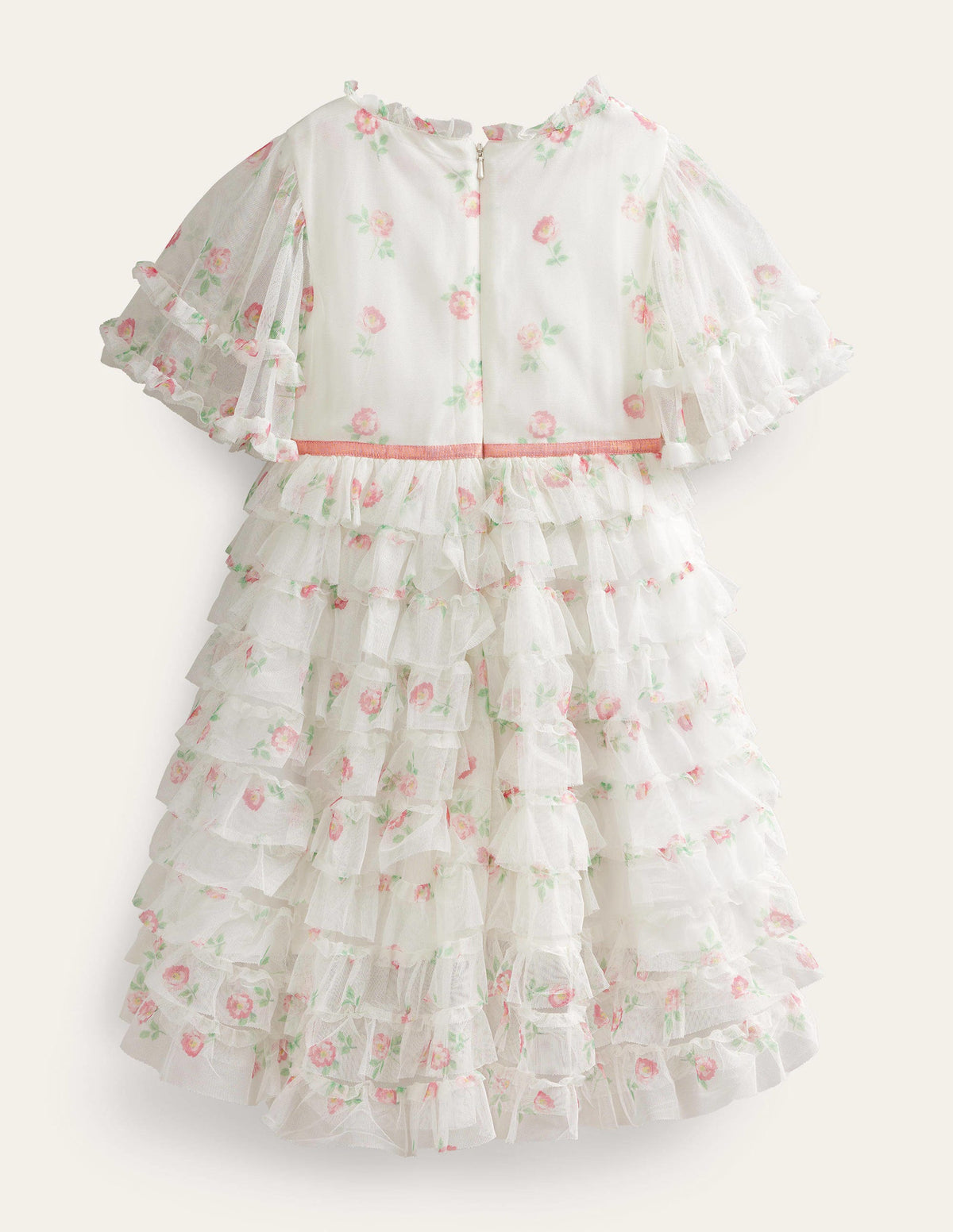 Ruffle Tulle Dip Hem Dress-Ivory Small Vintage Floral-2