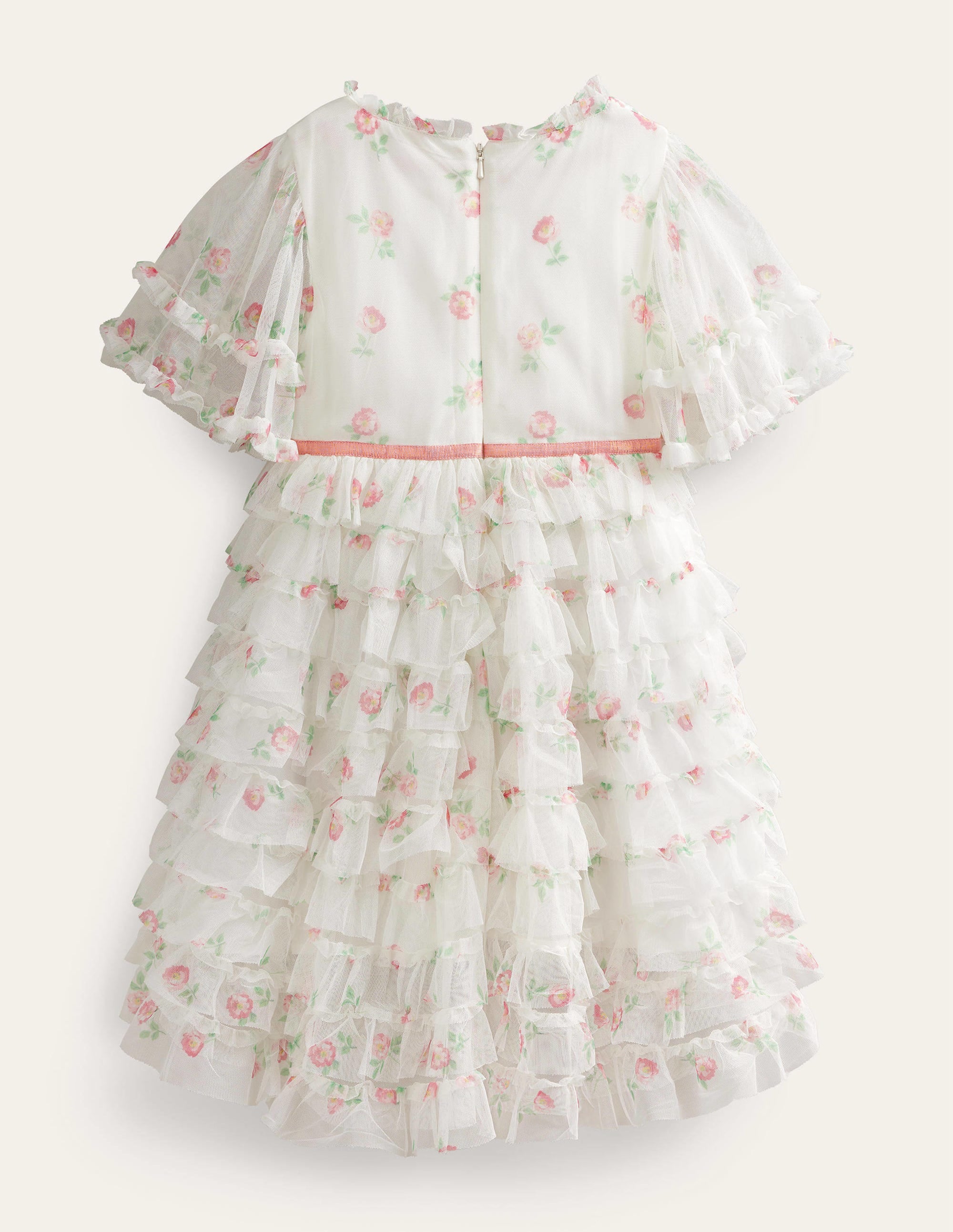 Ruffle Tulle Dip Hem Dress-Ivory Small Vintage Floral - Image 2