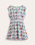 Printed Holiday Dress-Vanilla Pod Elephant Woodblock
