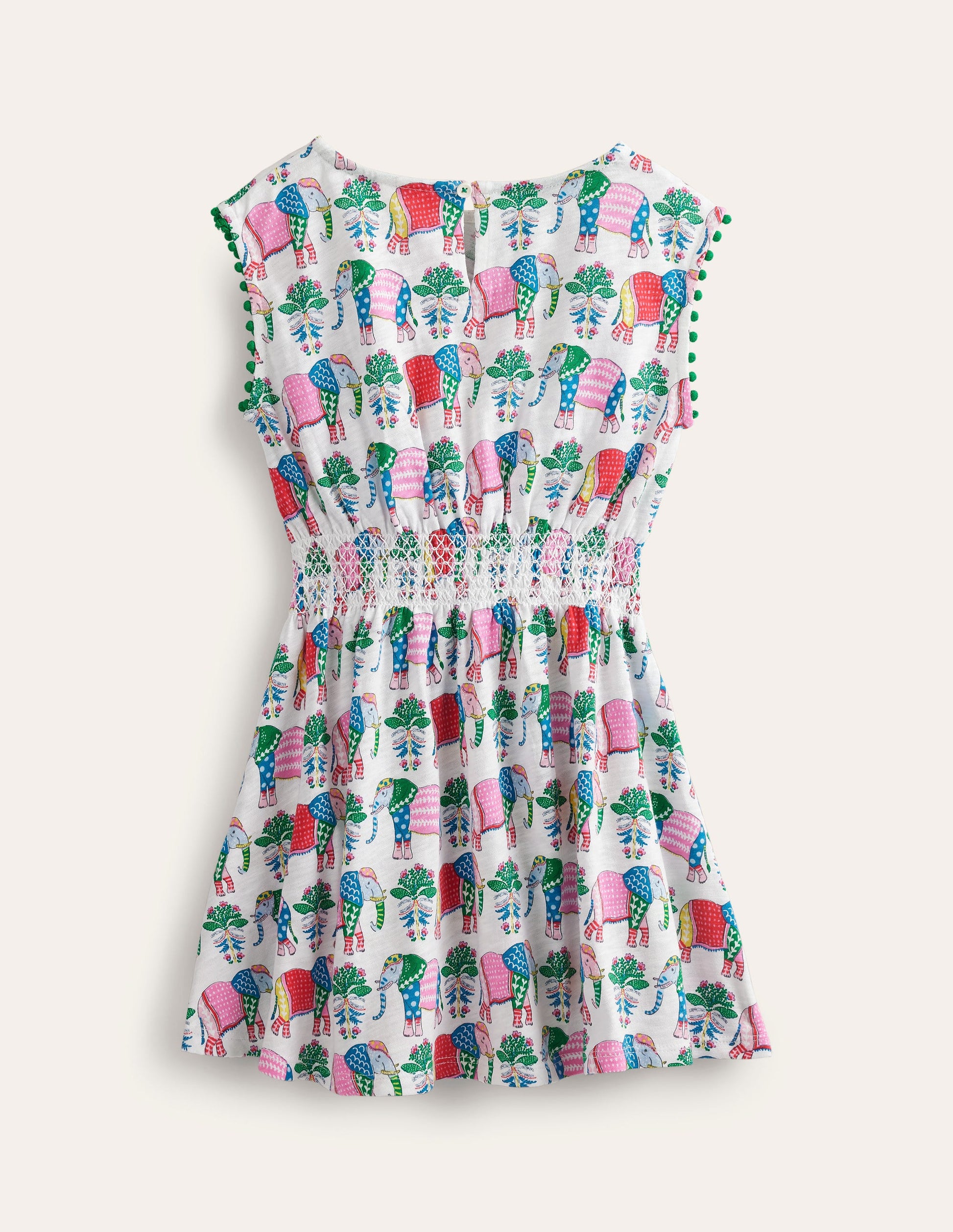Printed Holiday Dress-Vanilla Pod Elephant Woodblock-2