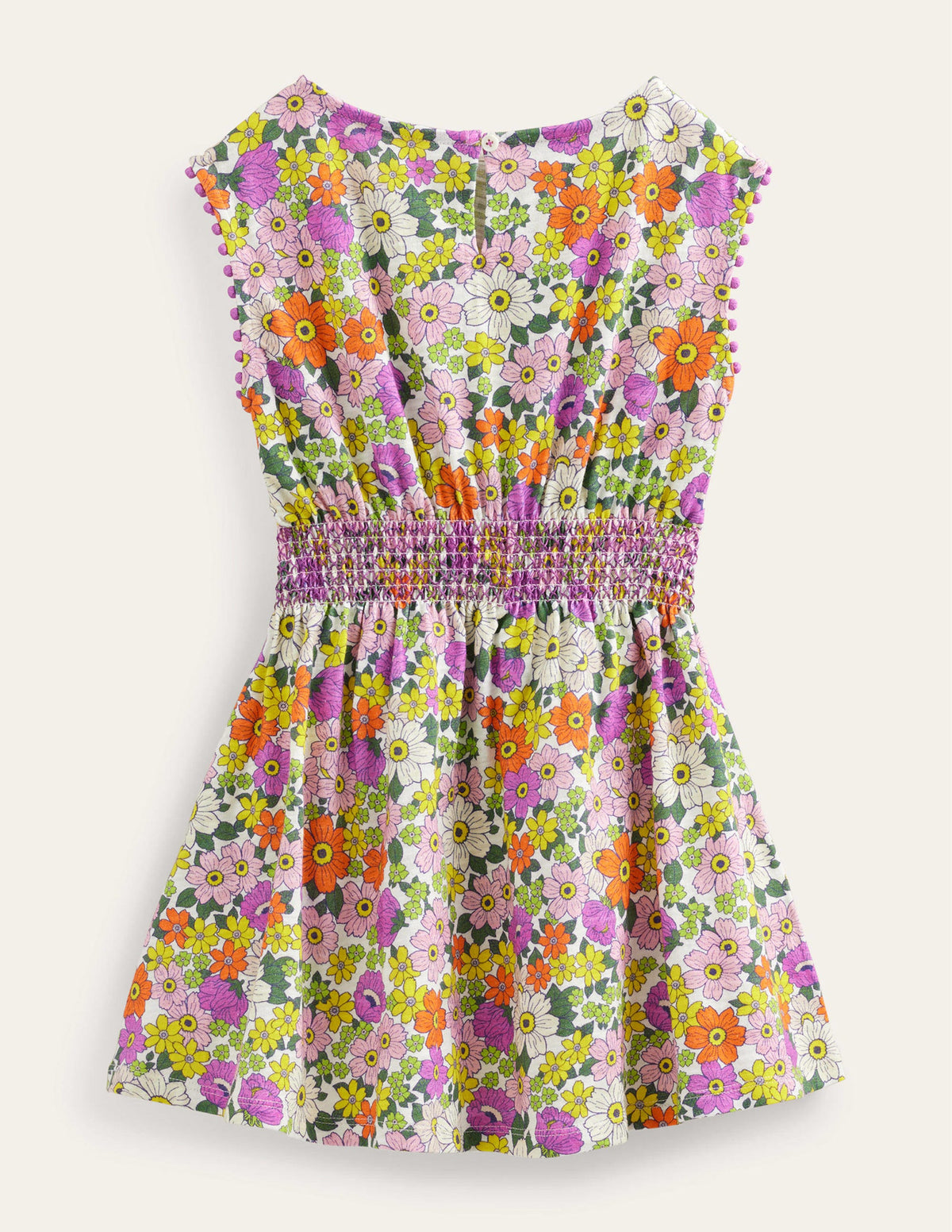 Printed Holiday Dress-Ivory and Radiant Orchid-2